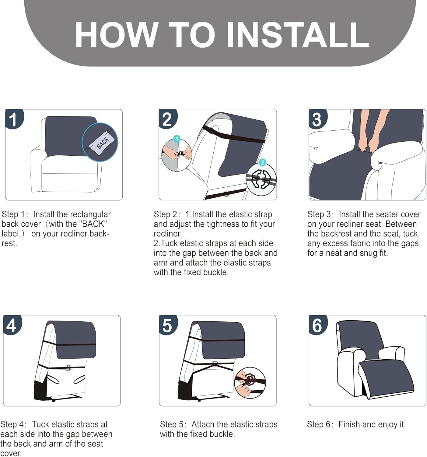 YUEANG Recliner Chair Covers Waterproof 100% Recliner Cover Chair Covers for Recliners Non-Slip Pet Protector Furniture Covers Recliner Sofa Cover for Kid Dog, Navy Blue