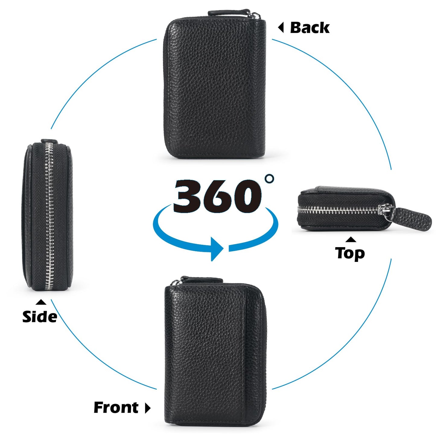 GHGMAO Credit Card Holder Accordion Wallet for Women Small Genuine Leather Wallets Ladies RFID Blocking Card Cases Holder Card Organizer Security Travel Wallet with Zipper