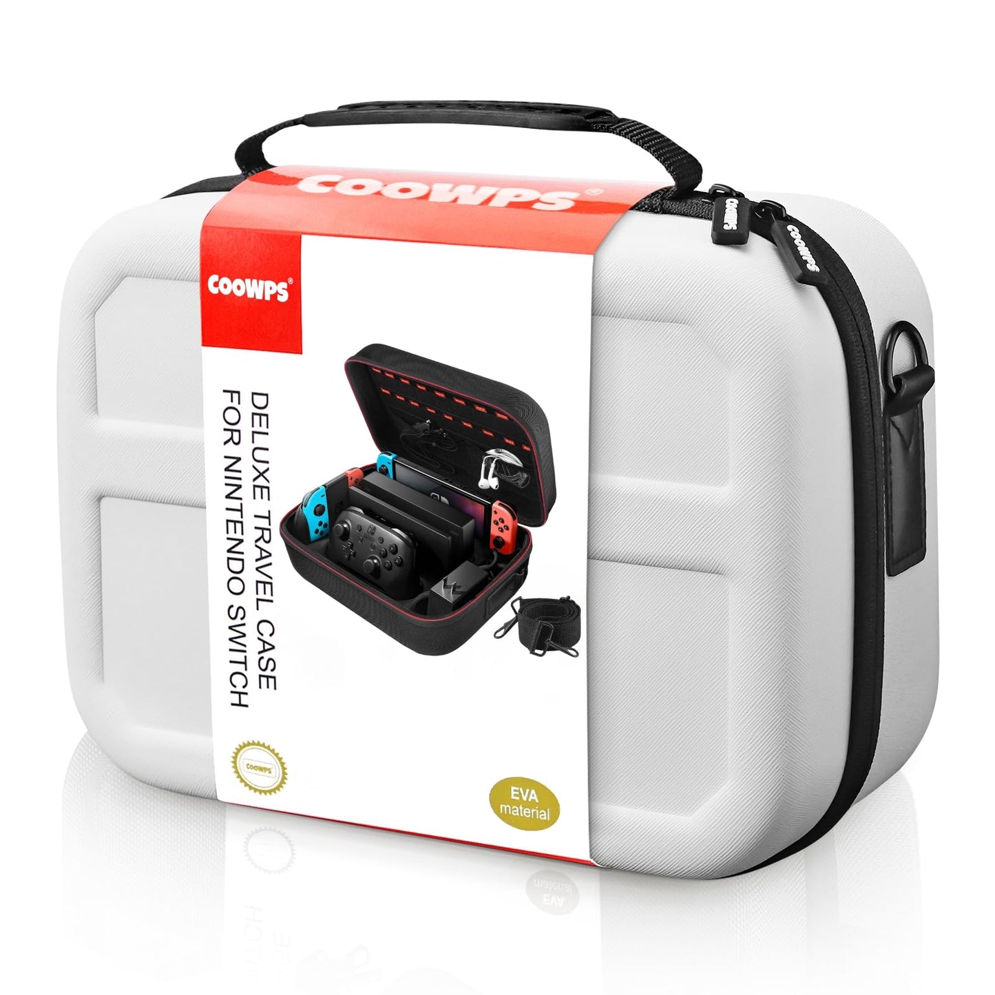 COOWPS Switch Case for Nintendo Switch and Switch OLED Model, Portable Full Protection Carrying Travel Bag with 18 Game Cards Storage for Switch Console Pro Controller Accessories White