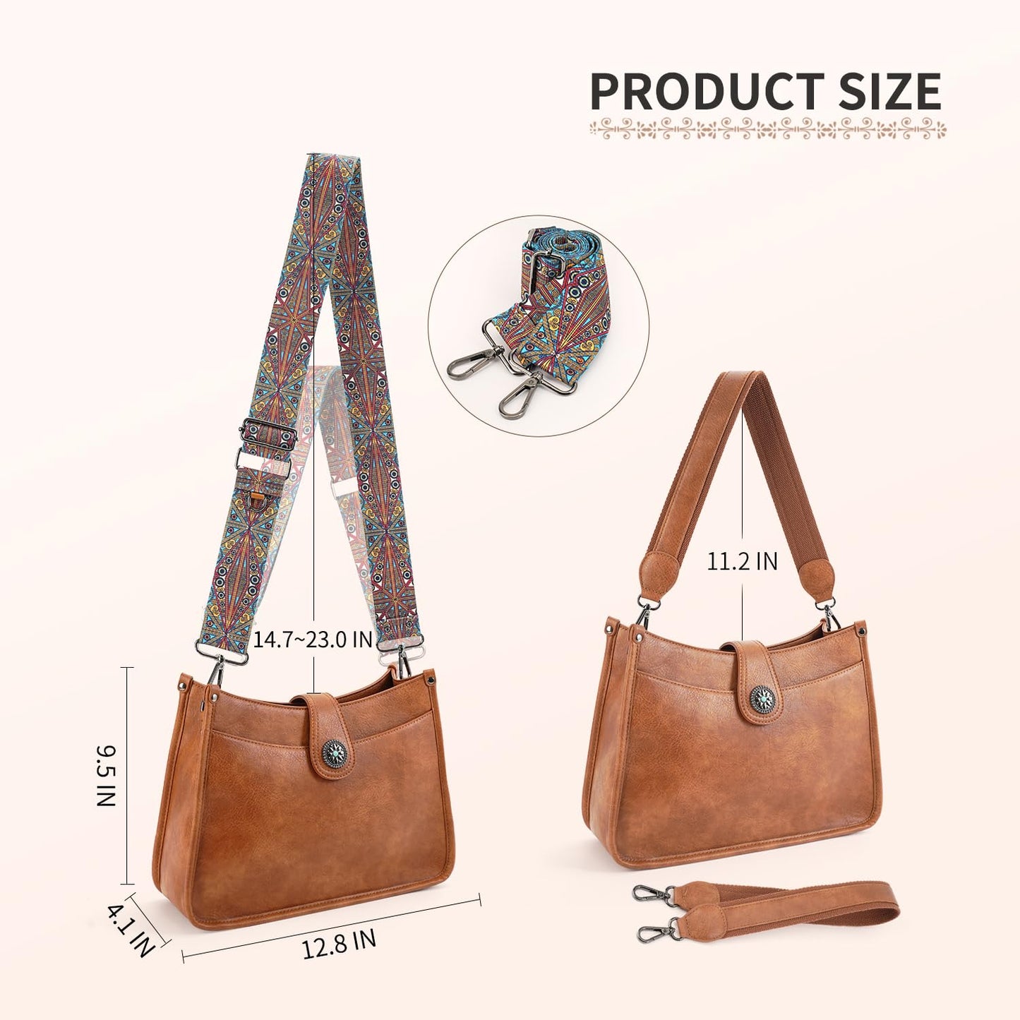 APHISON Crossbody Bags For Women Trendy, Vegan Leather Hobo Handbags Crossbody Purses Shoulder Bucket Bag with 2 Strap Brown