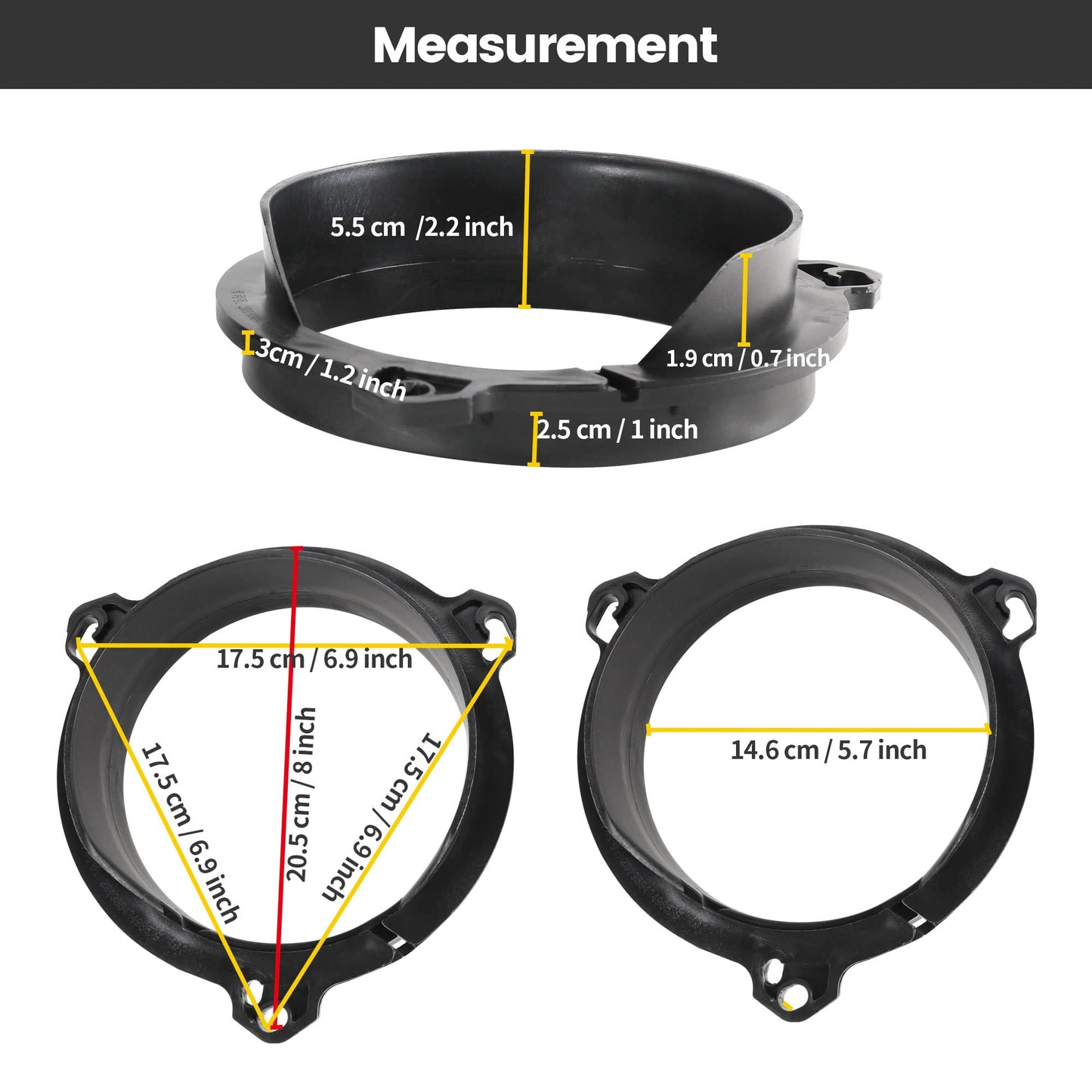 RED WOLF Door Speaker Adapter Spacer Ring 6.5/6.75 Inch Replacement for Toyota 1998-2015, Lexus 1999-2015, Scion 2004-2014 Aftermarket Speaker Adapter Bracket Mount 1 Pair