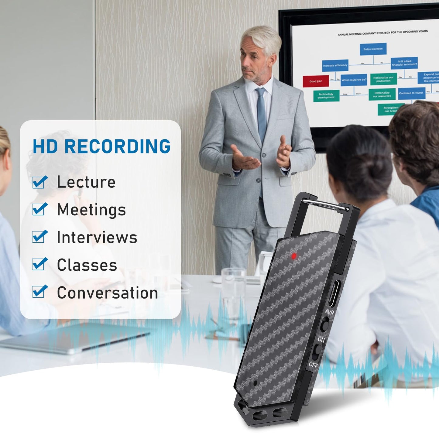 64GB Digital Voice Recorder with Bluetooth - Voice Activated Keychain Audio Recording Device - 800 Hours Capacity for Classes, Interviews, Meetings, Music