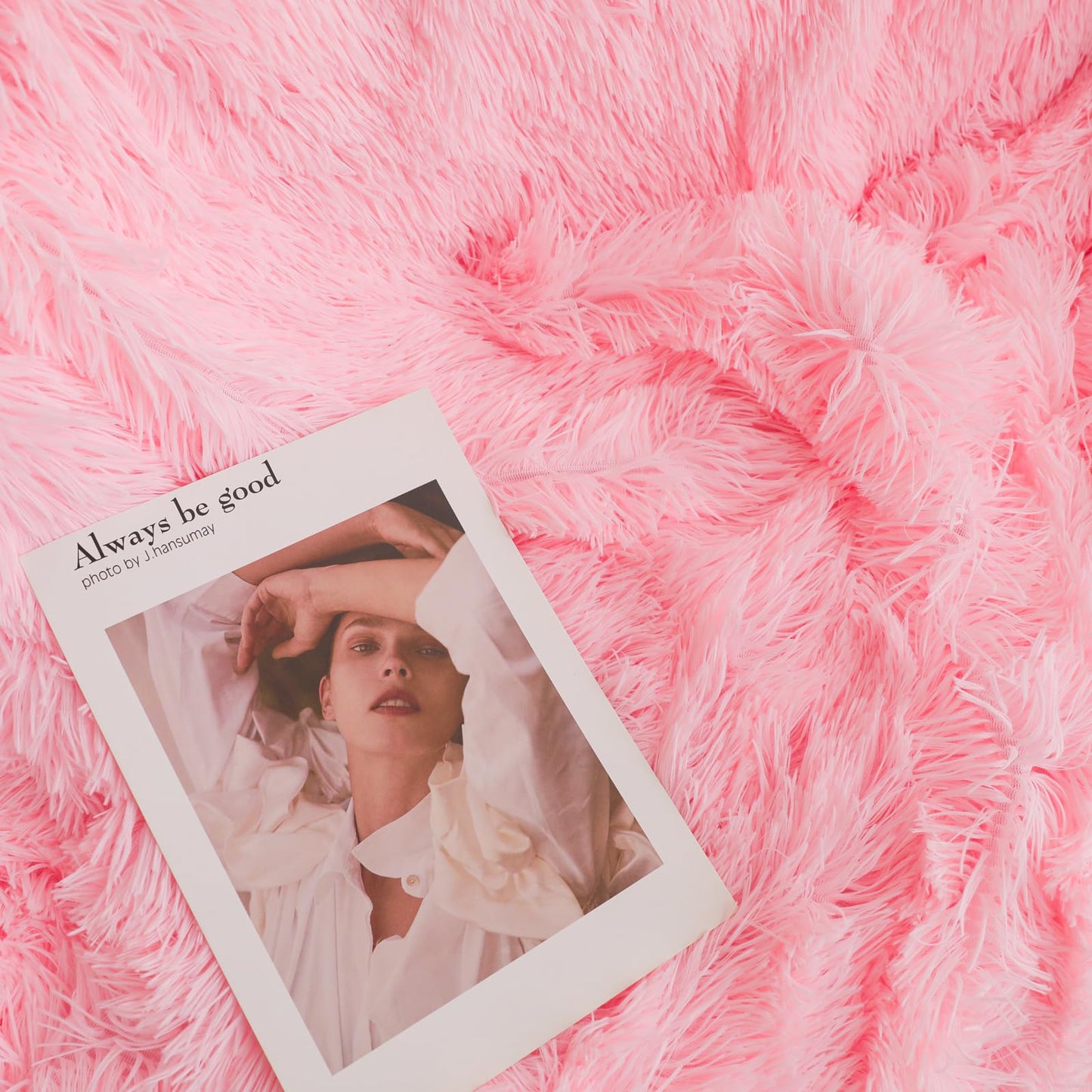 Pink Faux Fur Throw Blanket, 50" x 60" Fluffy Shaggy Plush Decorative Couch Blanket, Cute Furry Throw for Kids, Women, Men, Teen Girls