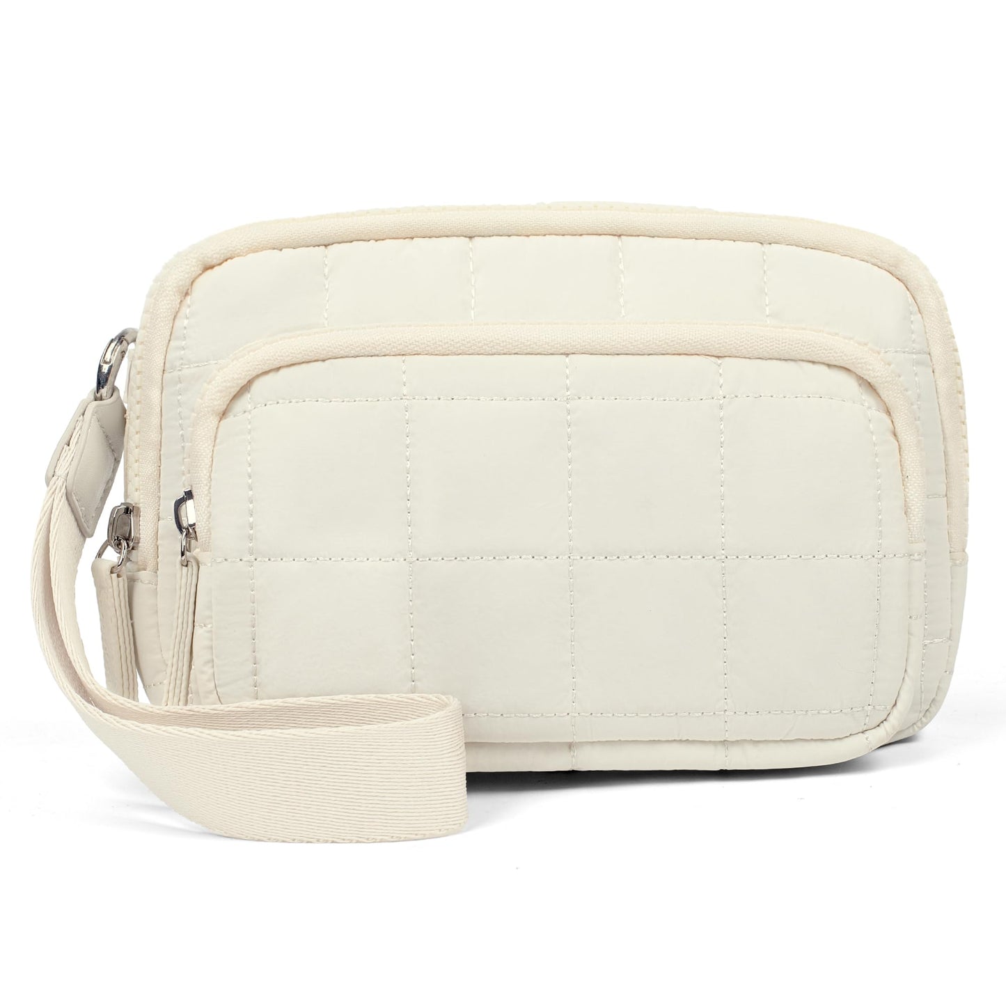 VONAL Wristlet Wallets for Women, Quilted Wristlet Purse, Nylon Wallet Purse with 3 Zipper, Credit Card Holder with RFID Blocking Cell Phone Organizer, Puffer Womens Wristlet Wallets, Beige