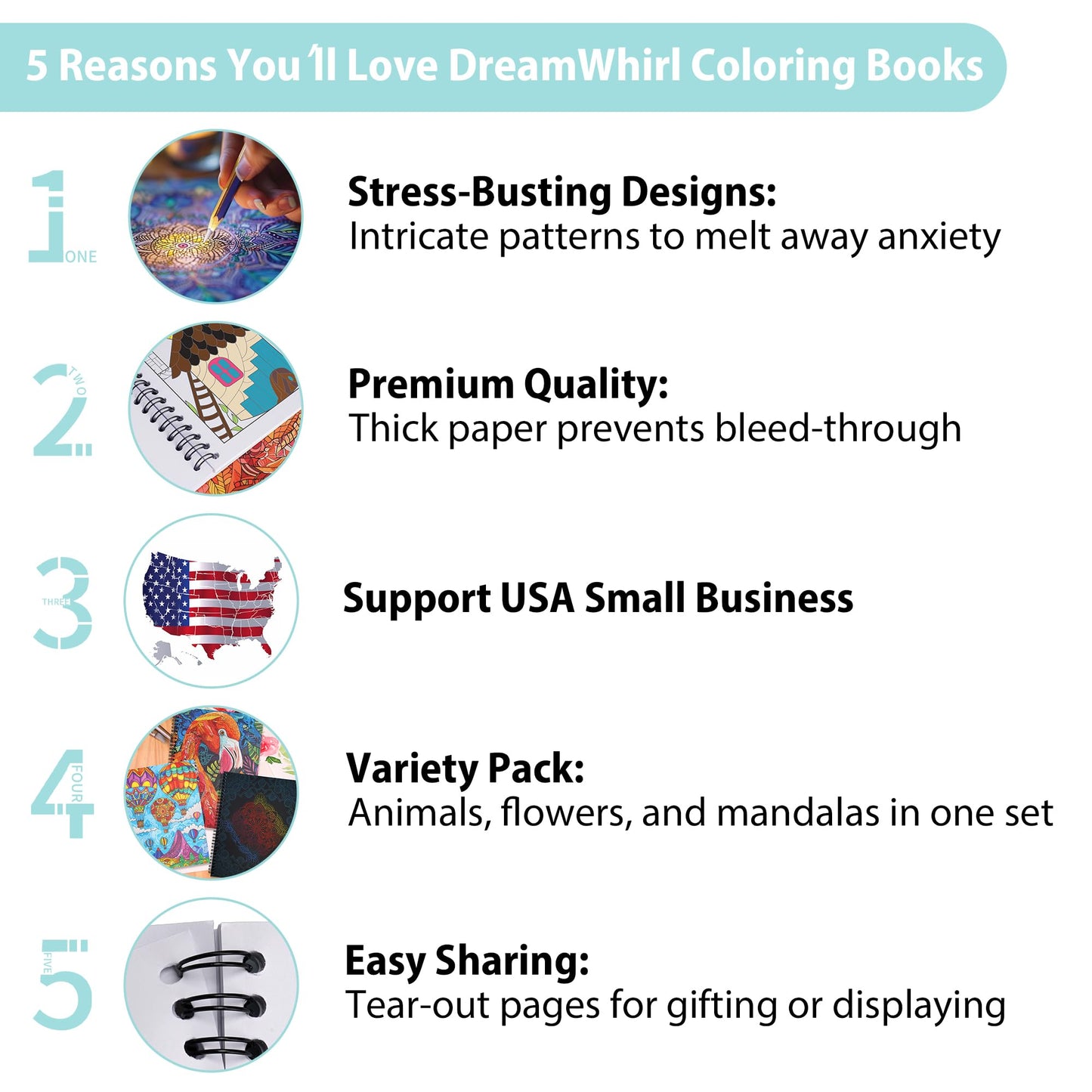 DreamWhirl Adult Coloring Books:Set of 3 Relaxing Adult Coloring Book with Animals, Flowers and Mandalas| Coloring Books for Adult to Relieve Anxiety