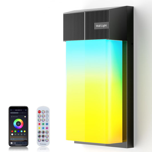 OIYN Smart Outdoor Wall Light, RGBWW LED Porch Light with 30 Scene Modes, 1500LM, IP65 Waterproof, DIY Color-Changing Wall Lamp for Garden, Patio, Christmas and Holiday Decorations – 1 Pack