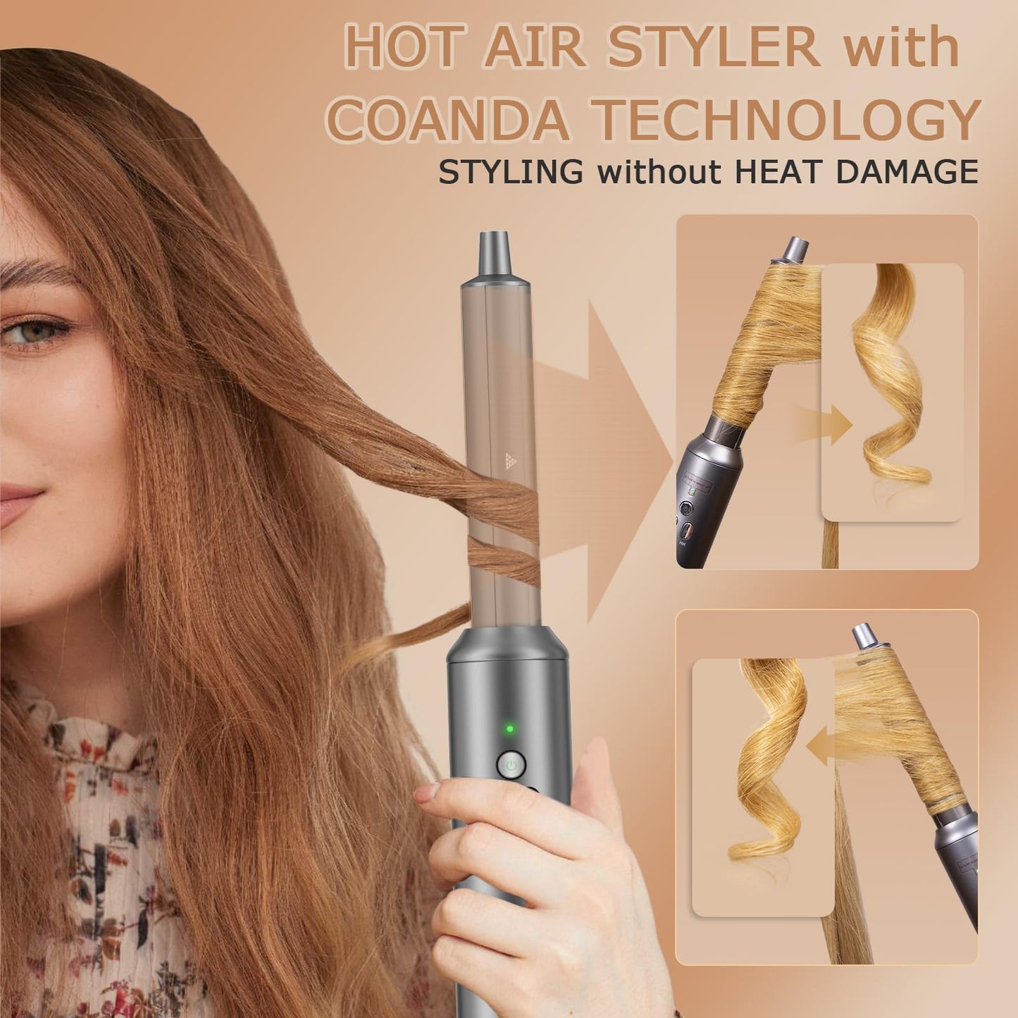 AOMEES Professional Hot Air Styler & Drying System, 6 in 1 Powerful Hair Dryer Brush • Styling Without Heat Damage, with Air Curler, Hair Dryer, Volumizer Brush, Hair Straightener Brush, Smooth Comb