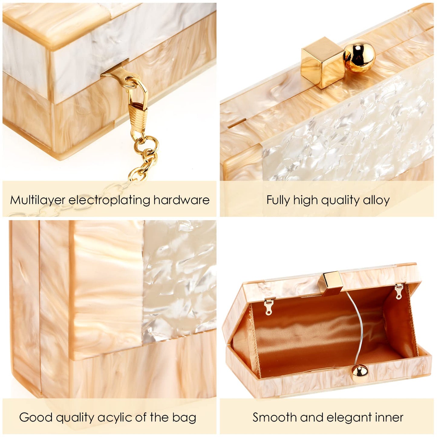 Shinymoon Women Acrylic Clutch Purse Acrylic Evening Clutch Bag Glitter Marble Purse Handbag Chain Shoulder Crossbody Box Bags for Wedding Cocktail Party Prom
