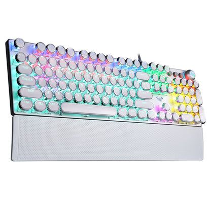 AULA F2088 Typewriter Style Mechanical Gaming Keyboard Blue Switches,Rainbow LED Backlit,Removable Wrist Rest,Media Control Knob,Retro Punk Round Keycaps,USB Wired Computer Keyboard