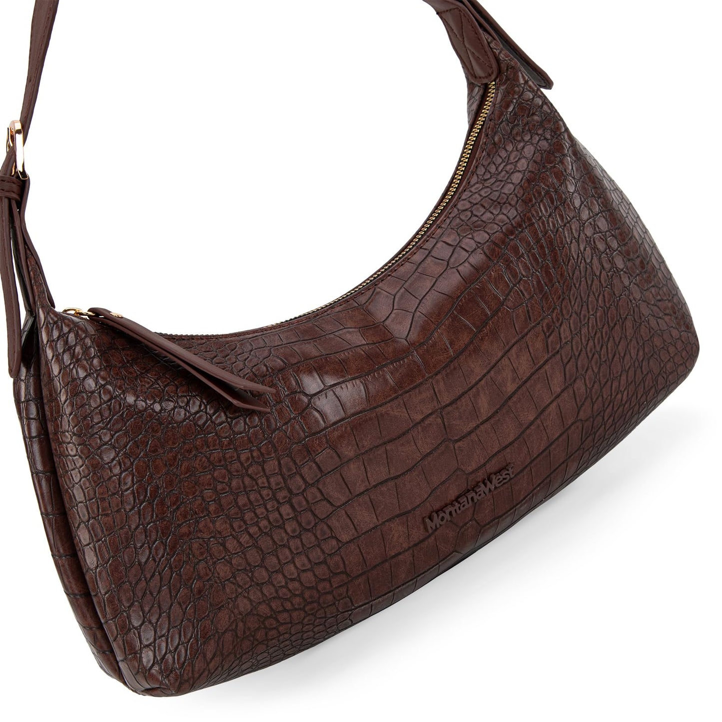 Montana West Shoulder Hobo Bags for Women Crocodile Trendy Purses Vegan Leather Crescent Purses Coffee Gift MWC-0732CF