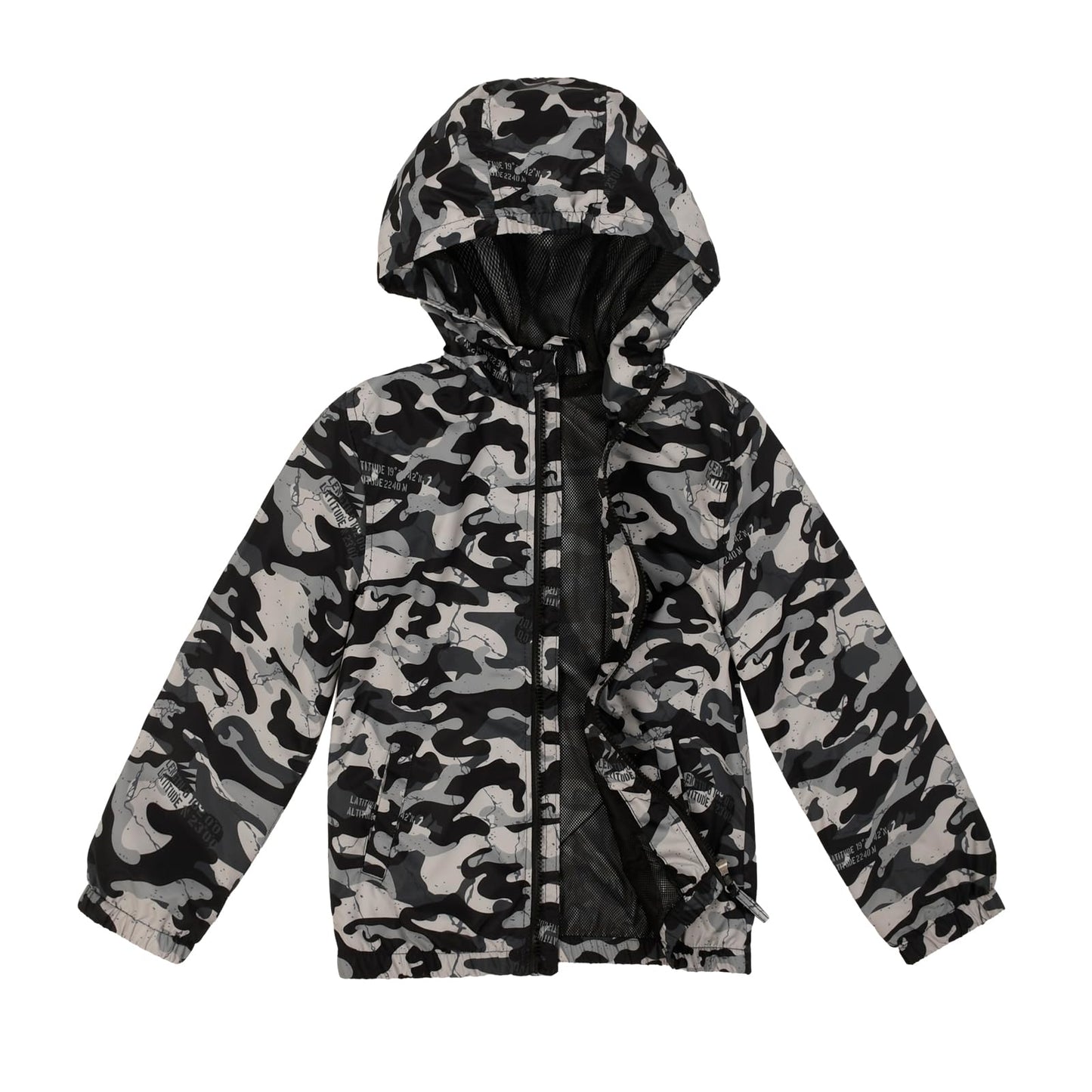 SUNDAY ROSE Boys Rain Jacket Lightweight Breathable Raincoat Waterproof Hooded Windbreaker For Kids Black and gray camouflage 8