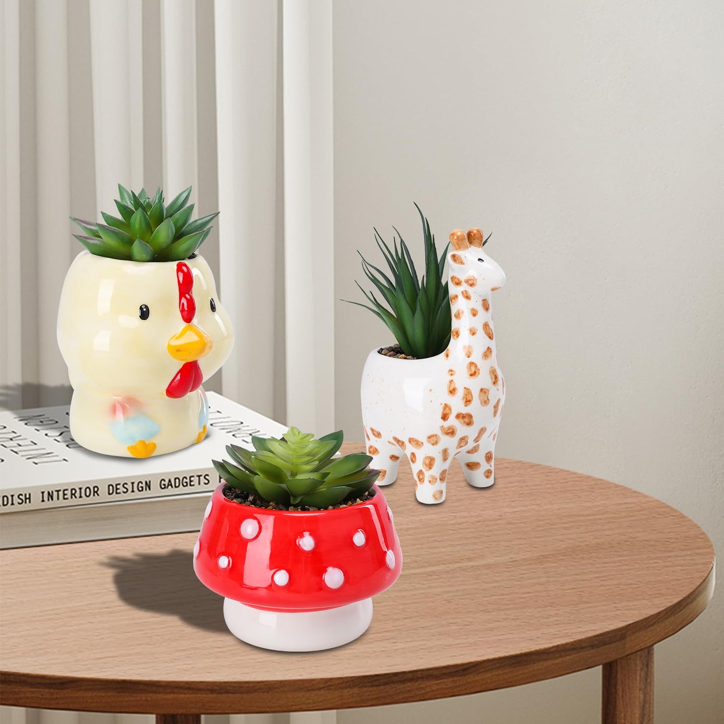 Chonsun Set of 3 Small Fake Succulent Plant in Cute Animal Ceramic Pot Small Artificial Succulent Plants Desk Plant for Home Office Shelf Decor