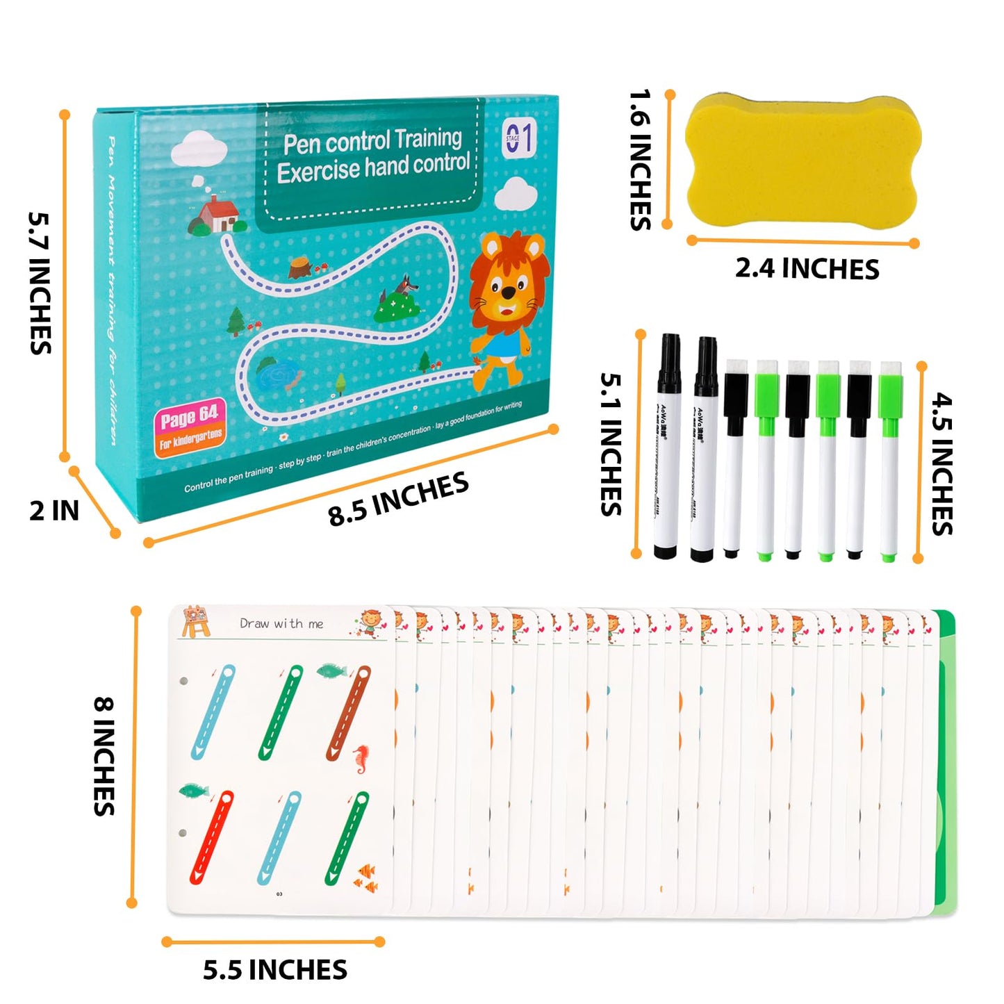 Generic Scribble Smart Workbook - Reusable Workbooks for Kids, Little Curious Mind Scribble Smart Reusable Workbook, Workbook Handwriting Practice Tracing Books for Kids, 8 Pens, Blue01, TYB-01