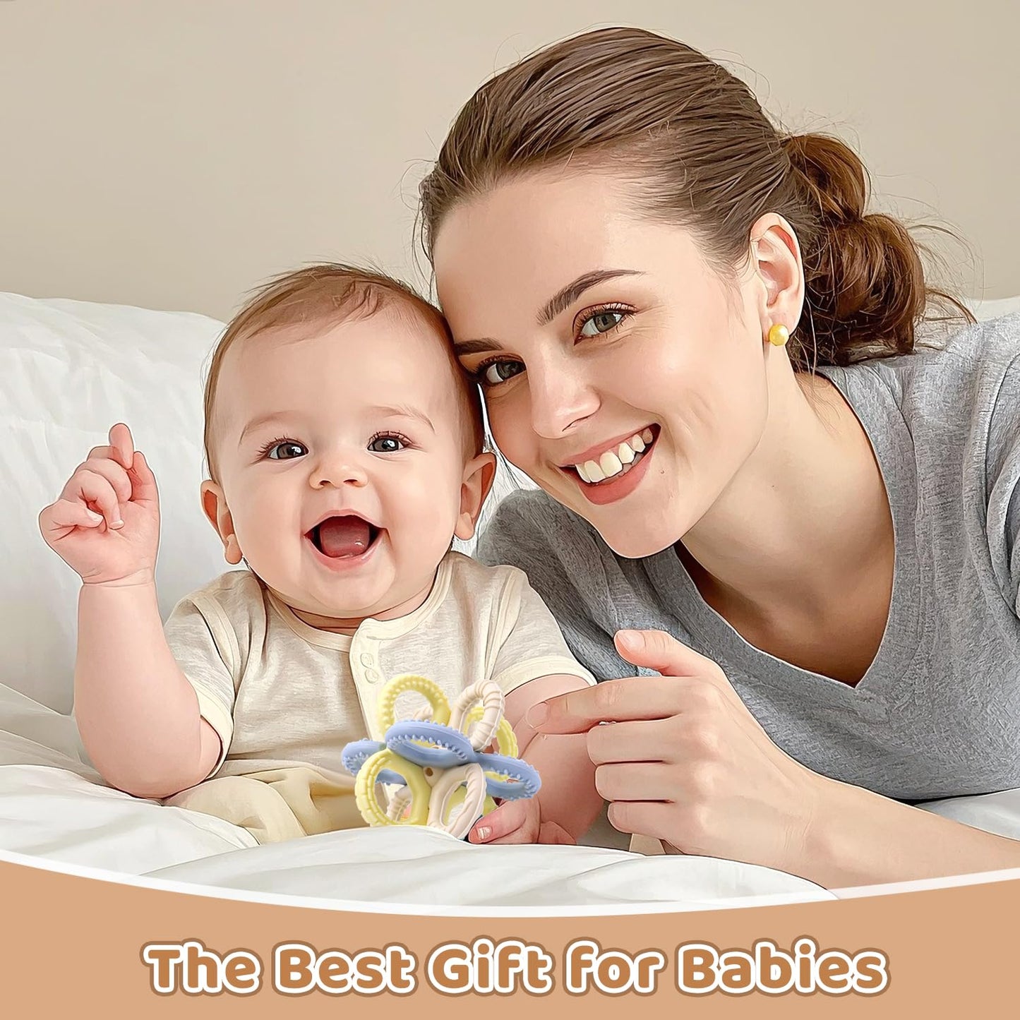 Yaozyety Baby Teething Toys 3 in 1 Silicone Teethers - BPA Free Food Grade Silicone Teething Ring Rattle Toys for Babies 3-6 Months 6-12 Months, Soft & Easy Hold, Baby Chew Toy for Toddlers (Yellow)