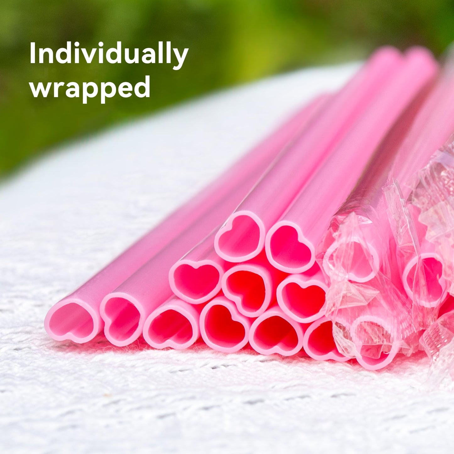 Prurex 50pcs Heart Shaped Pink Straws 8mm Individually Wrapped Disposable Drinking Straws for Galentine's Brunches,Cocktail, Birthday Parties, Pastel Weddings & Bridal Shower Decorations