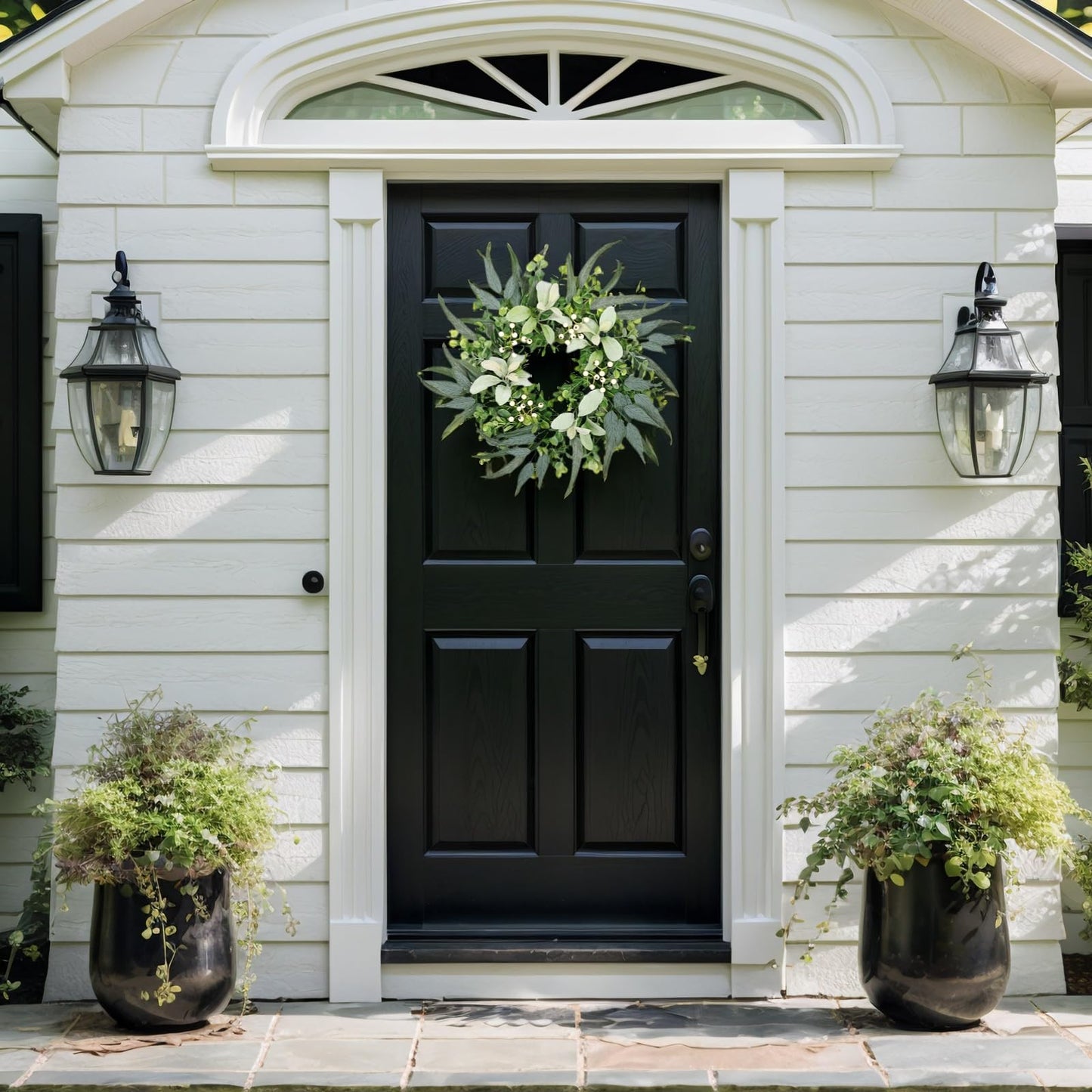 22" Eucalyptus Welcome Sign for Front Door Wreath Artgar Large Outdoor Wreaths for Windows Fireplace Home Wall Farmhouse Porch Decor,White Berries,Spring Summer All Seasons Green