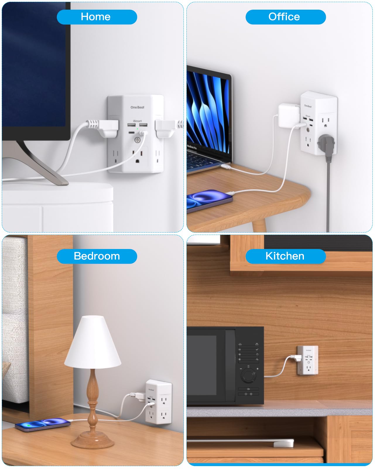 Multi Plug Outlet, Surge Protector, 5 Outlet Extender with 4 USB Charging Ports (2 USB C), USB C Wall Charger, 3-Sided 1800J Power Strip Outlets Splitter Wall Plug Adapter Spaced for Dorm Home Office