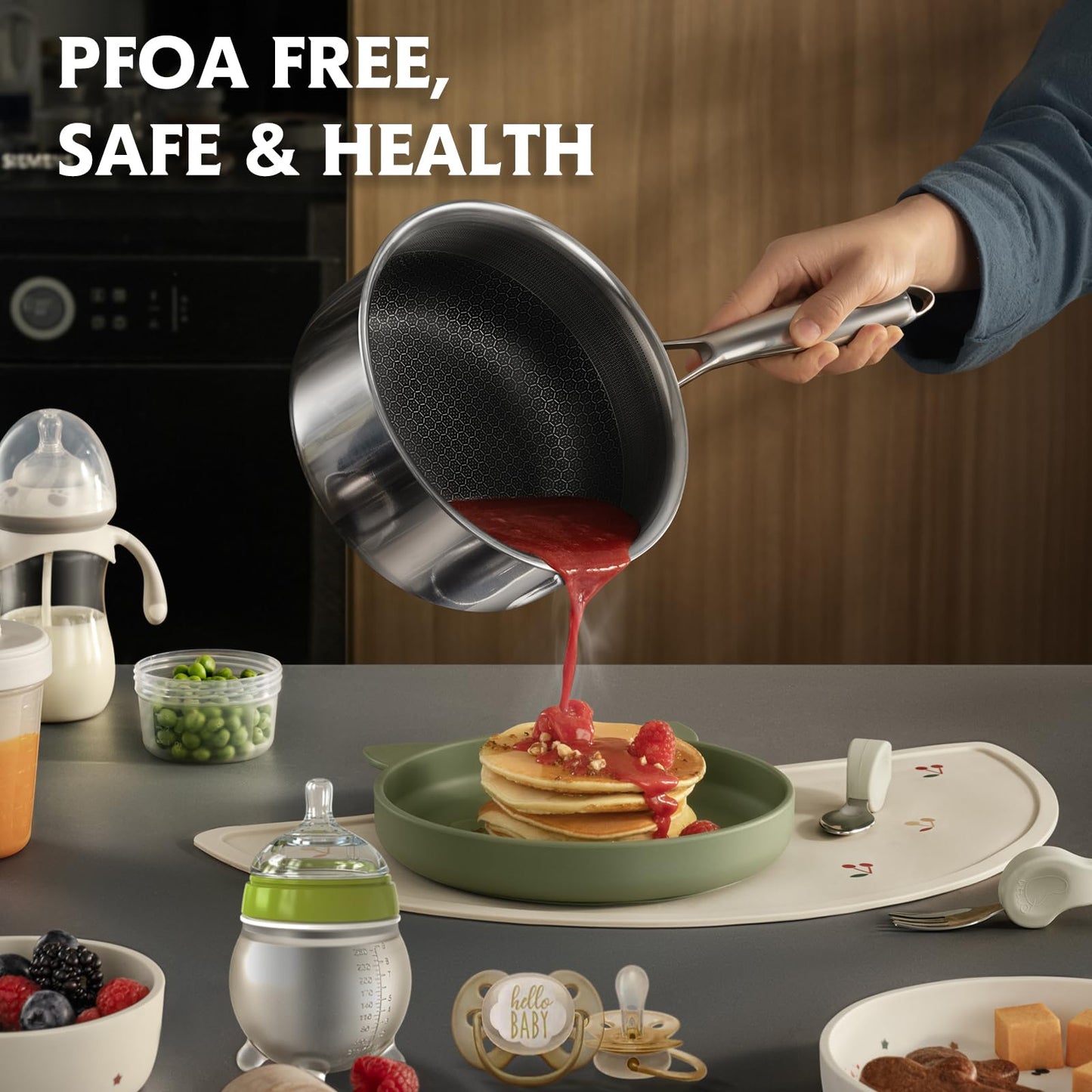 TalingMA 10 Pcs Non Stick Pots and Pans Set with Lids, Hybrid Stainless Steel Cookware Set, Skillet,Stock Pot,Frying Pan,Kitchen Cooking Utensils,Non Toxic,Induction,Dishwasher Safe