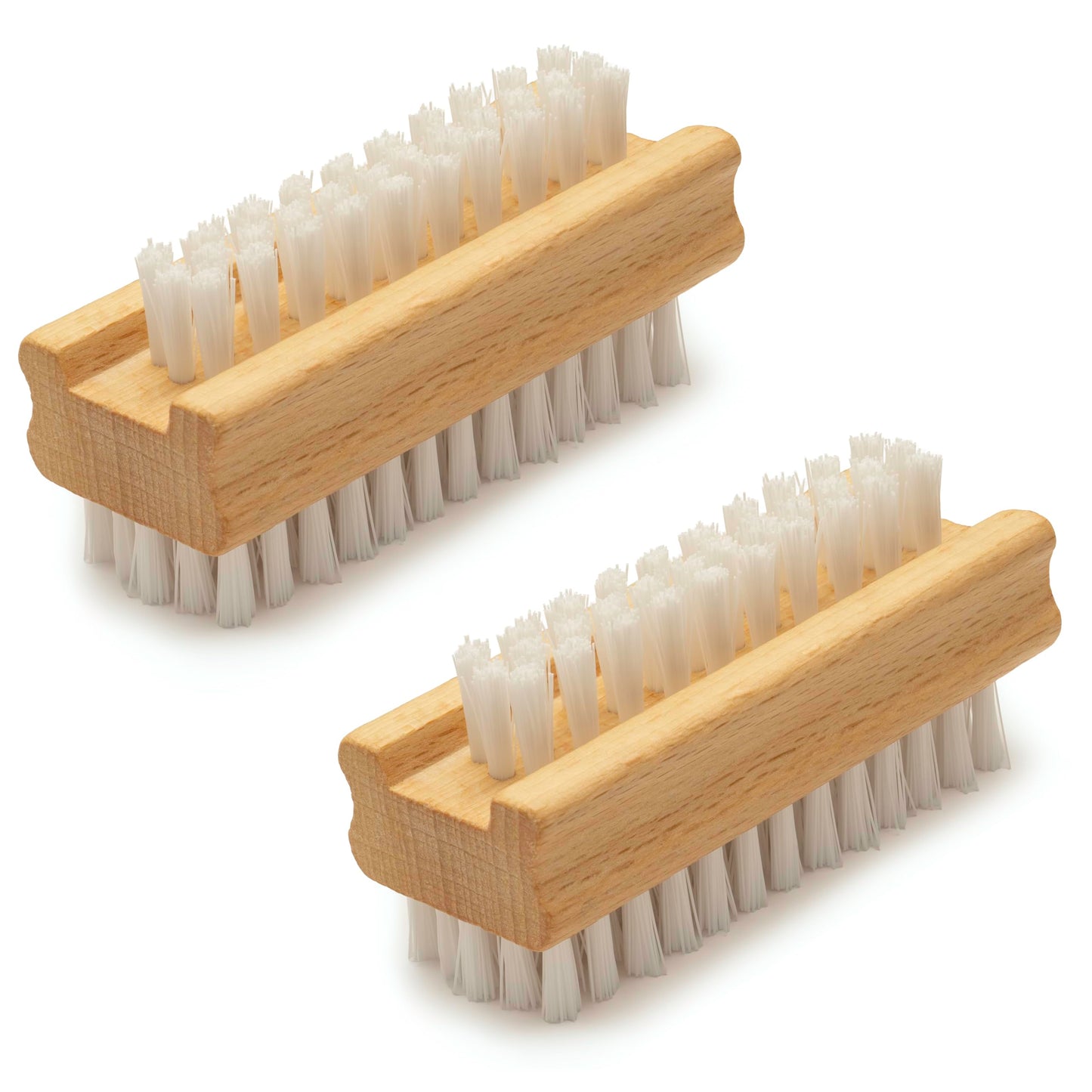 Konex Non-Slip Wooden Two-sided Hand and Nail Brush - Stiff Bristle Fingernail Brushes for Cleaning Under Nails - Heavy Duty Fingernail Brush for Manicure and Automotive Use - 2 Pack