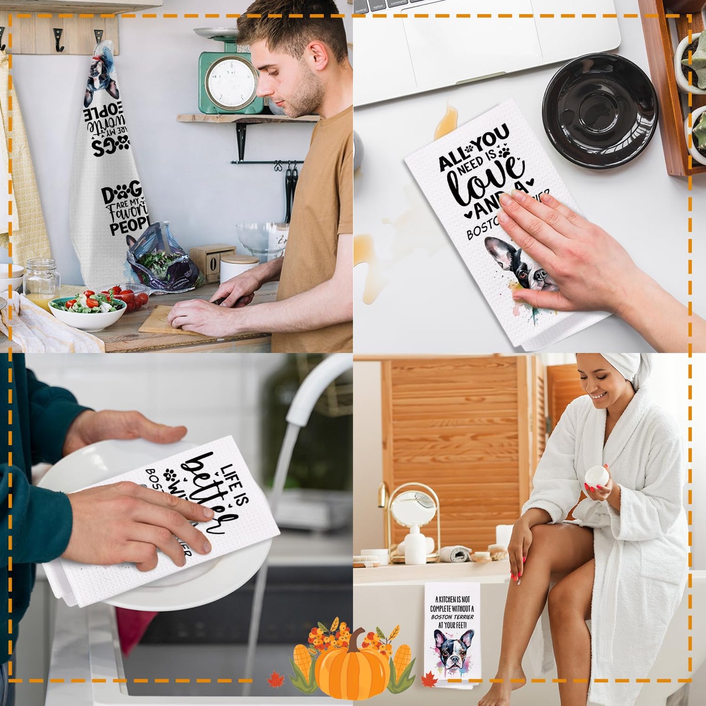 SPBL&L Boston Terrier Gifts for Women,Boston Terrier Decor Kitchen Bathroom Hand Dish Towels Set of 4,16x24 Inches