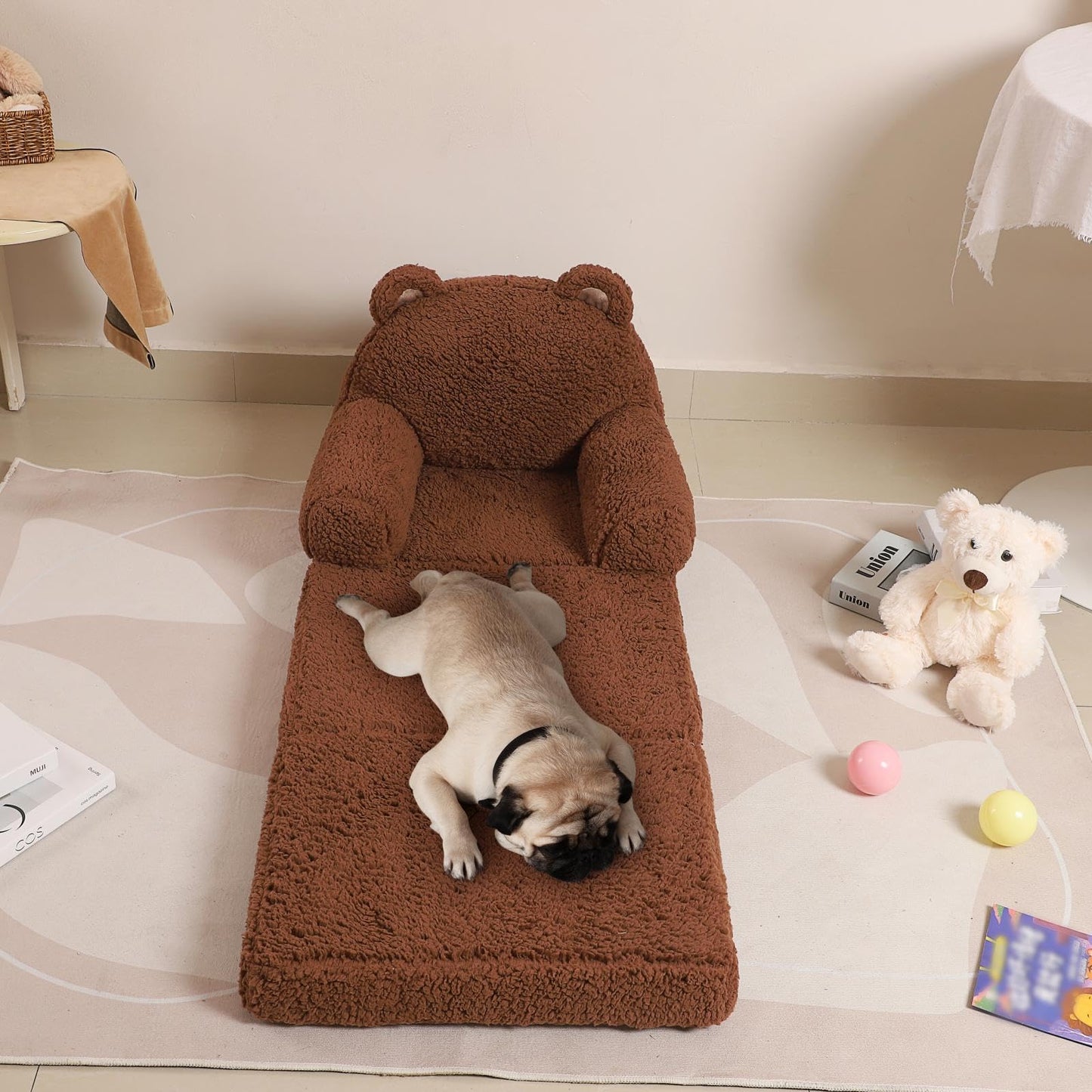 MOMCAYWEX Foldable Kids Sofa, Sherpa Teddy Bear Toddler Couch with Tri Folding Foam Cushions, Comfy Couch for Kids Age 18 Months and Up