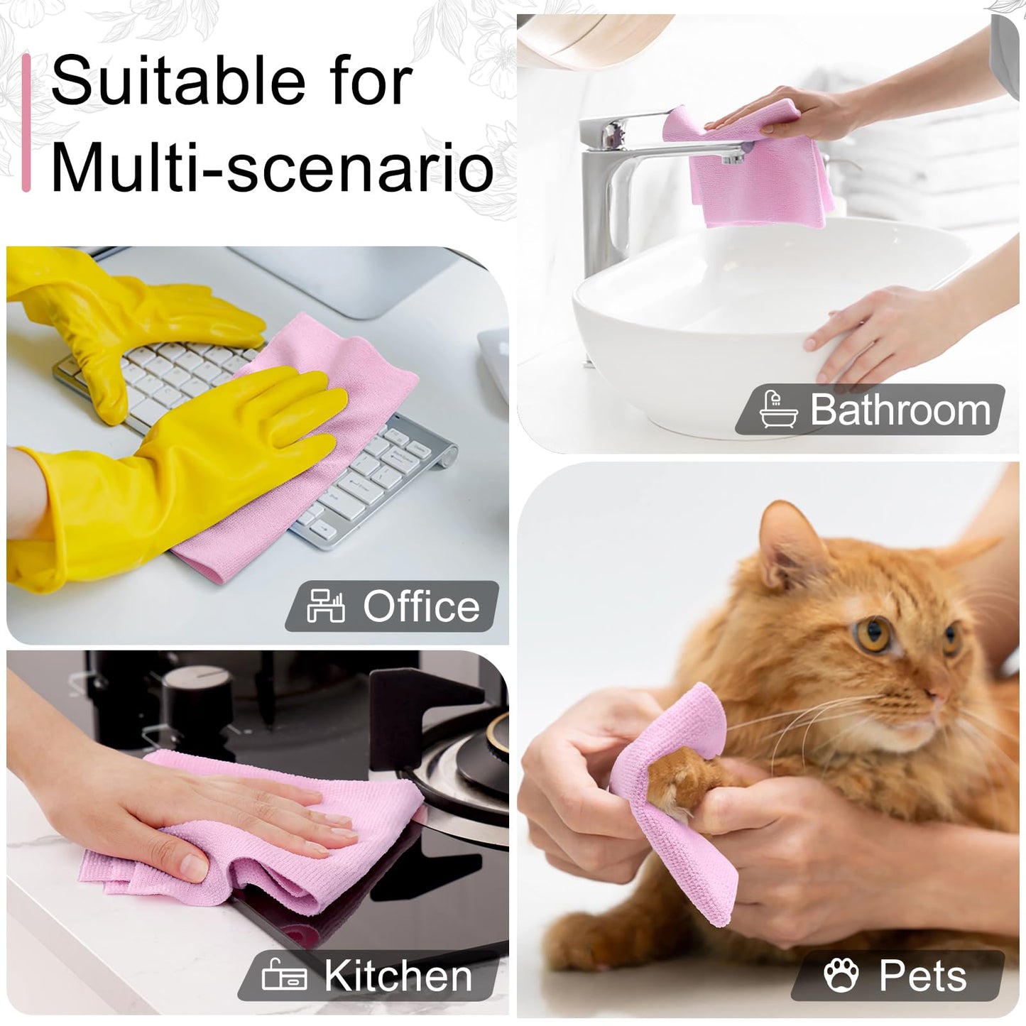 Homaxy Tear Away Dish Cloths Rolls, 40 Sheets-11.8" X 11.8", Reusable Washable Dish Towels for Kitchen, Ultra Absorbent and Quick Drying Microfiber Cleaning Rags, Pink