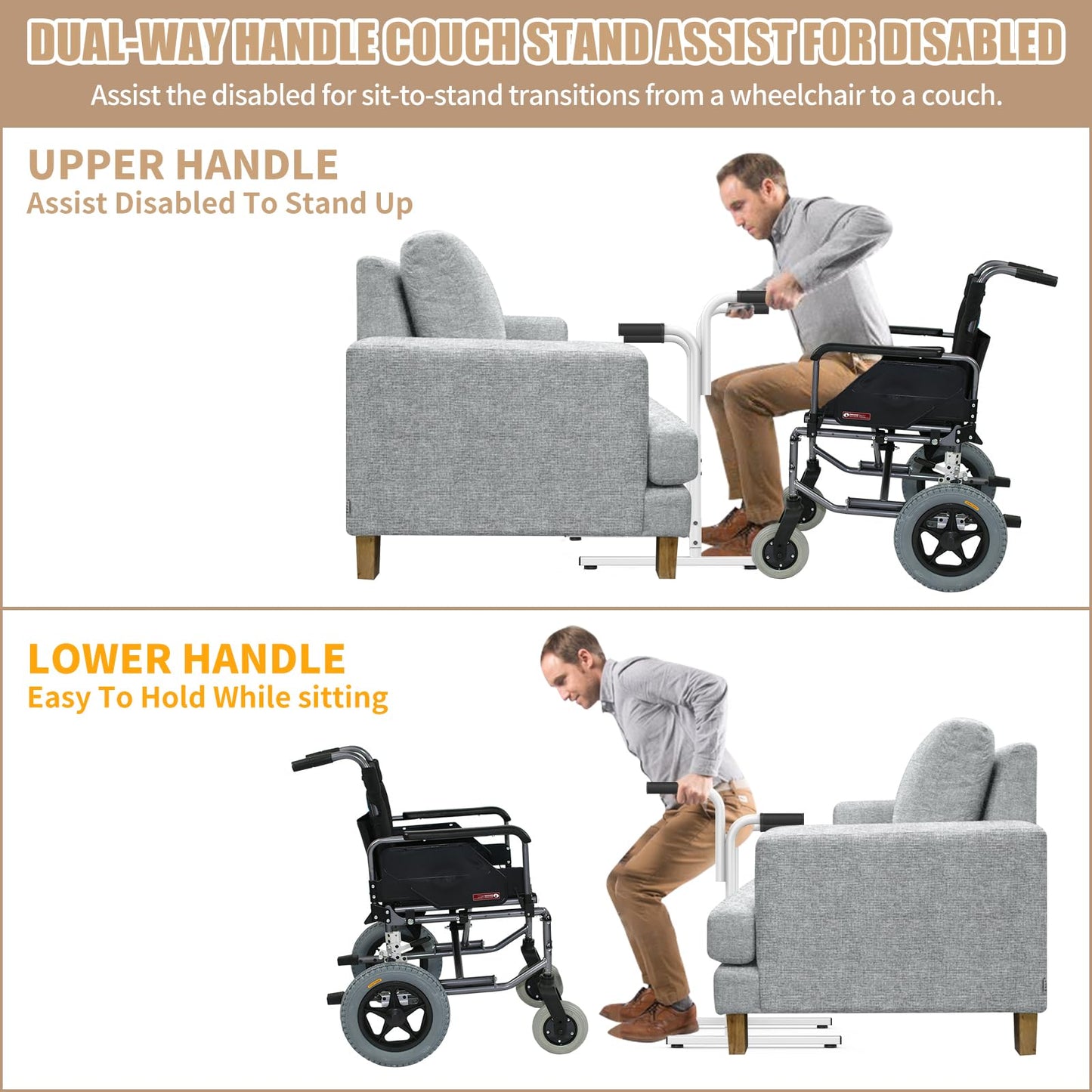 Adjustable Dual-way Handles Couch Chair Stand Assist for Seniors, Standing aid & Support Device, Chair Lift Assist Device for Elderly Mobility & Daily Living Stand to Sit(300LBs Loading, White)