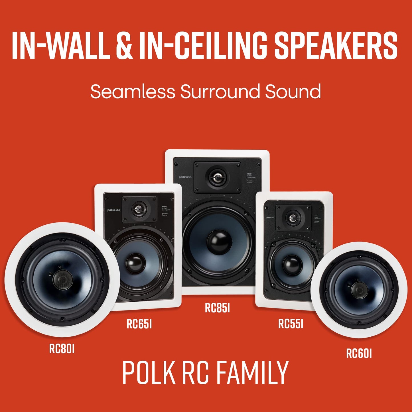 Polk Audio RC80i 2-Way Premium in-Ceiling 8" Round Speakers, Set of 2 Perfect for Damp and Humid Indoor/Outdoor Placement - Bath, Kitchen, Covered Porches (White, Paintable-Grille)