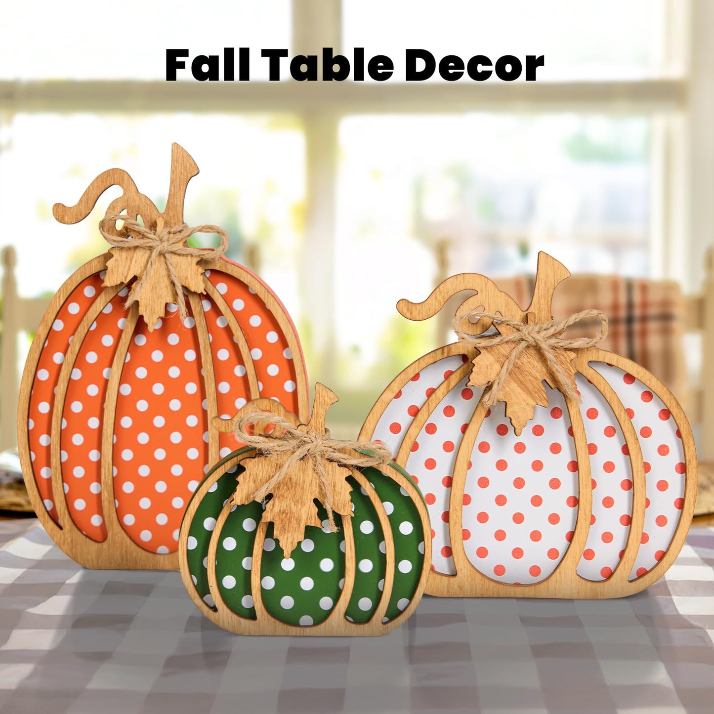 OLANRUN Fall Decorations for Home, 3-Piece Wooden Pumpkin Fall Decor, Autumn Thanksgiving Decorations for Table, Tiered Tray, Mantel, Shelf, Office