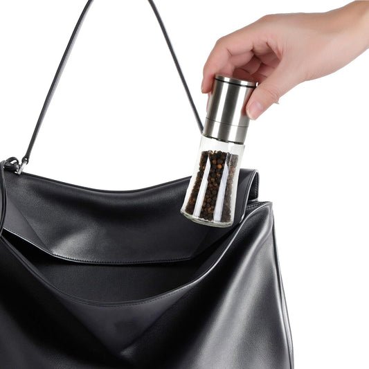 Bunchtou Original Stainless Steel Pepper Grinder or Salt Mill 1pk - Coarseness Adjustable Sea Salt Grinder or Pepper Mill Grinder - Small Manual Salt Pepper Shakers with Glass Container