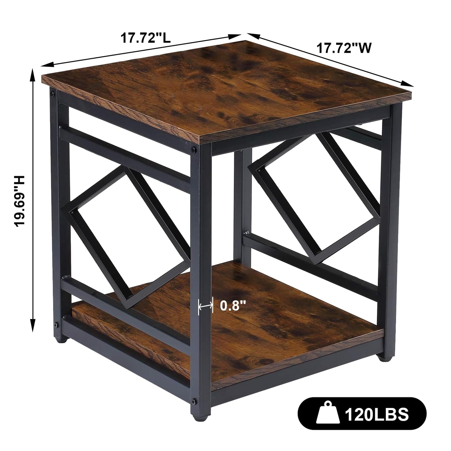 ZIONTOME Mini Fridge Table with Storage Industrial End Table Square Bedside Table with Large Capacity Storage Metal Frame Nightstand Coffee Stand Printer Table for Living Room Bedroom Rustic Brown