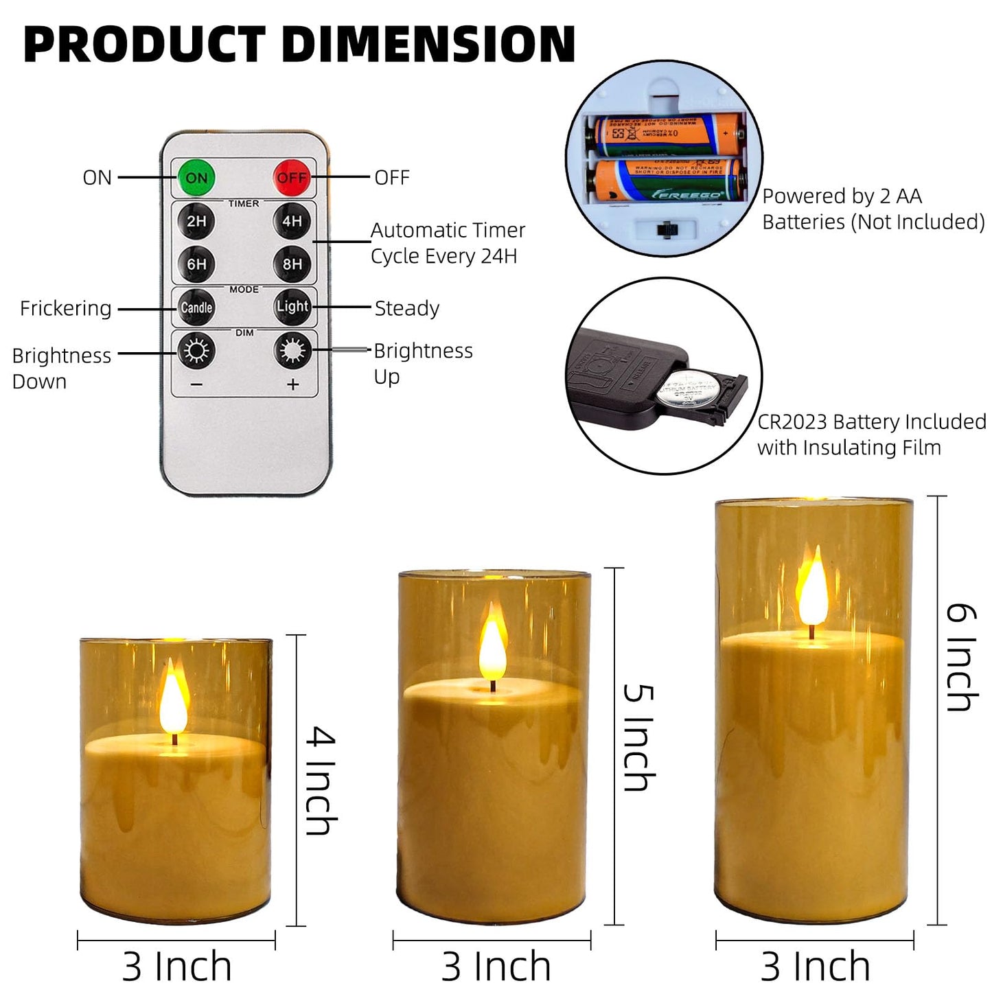 NICEME Amber Flickering Flameless Candles, Battery Operated Acrylic LED Pillar Candles with Remote Control and Timer Flameless Halloween Candles for Christmas New Year Home Decor, Set of 5