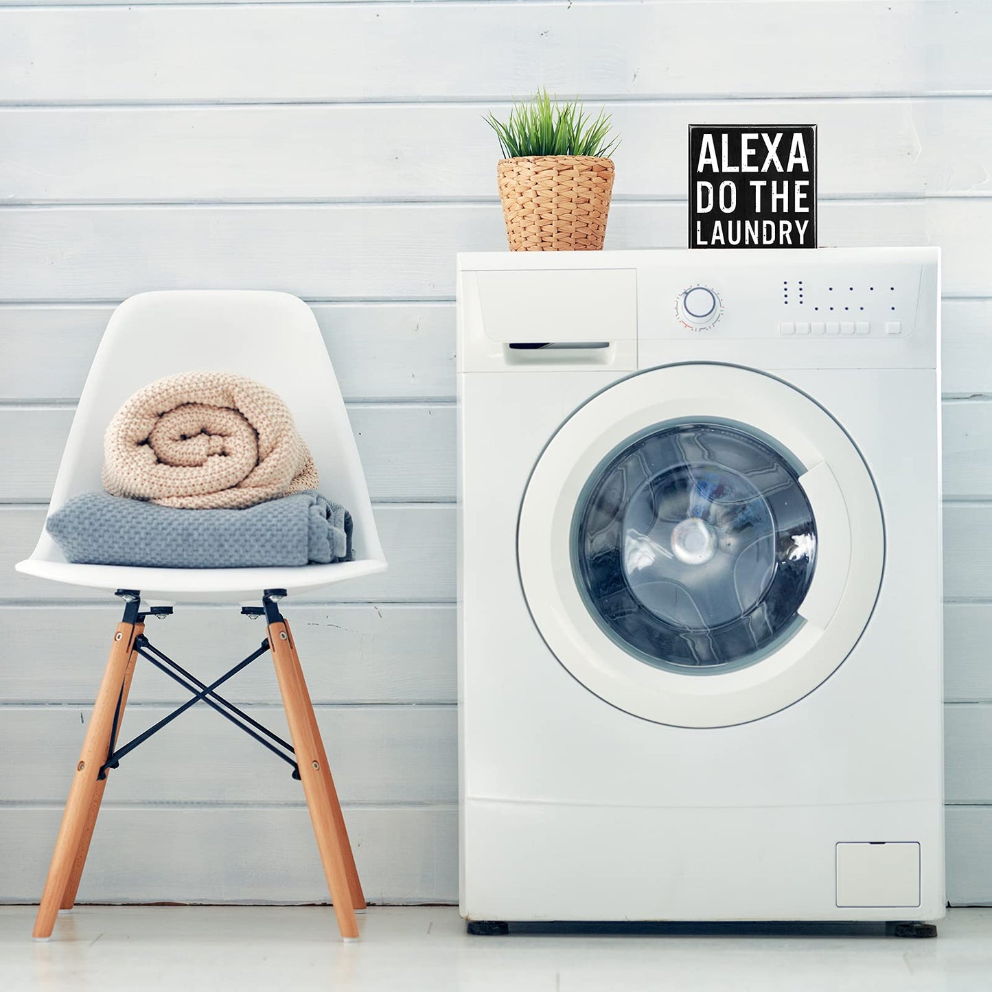 Classic Farmhouse Laundry Decor Funny Wooden Box Sign Rustic Laundry Black White Decorative Box Sign Plaque for Home Bathroom Shelf Decoration(Black Background)