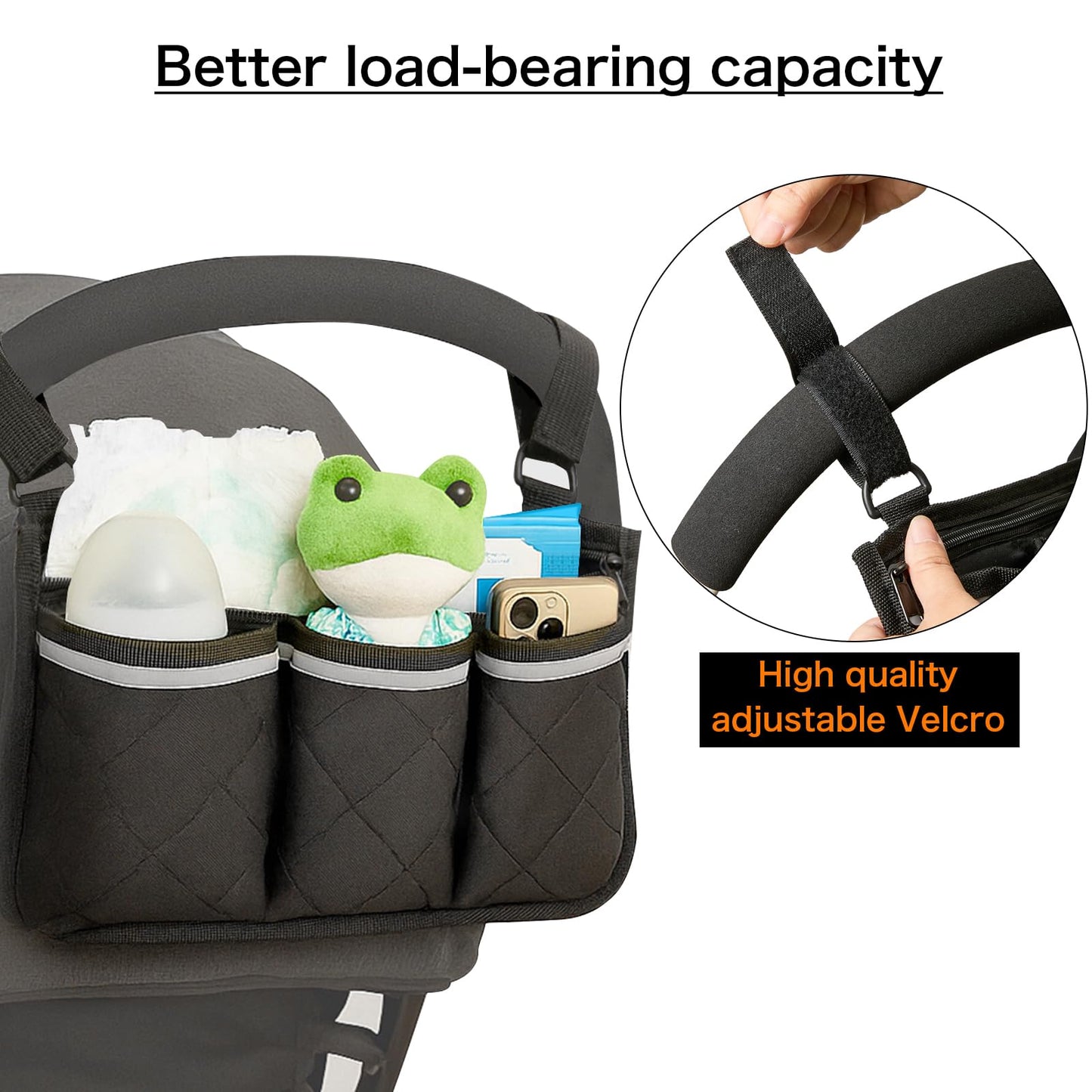 Stroller Caddy Stroller Organizer With Cup Holder, Non Slip Straps Stroller Bag for Phone, Pet Stroller Accessories,Universal Stroller Organizer, stroller caddy,Fits Single & Double Strollers