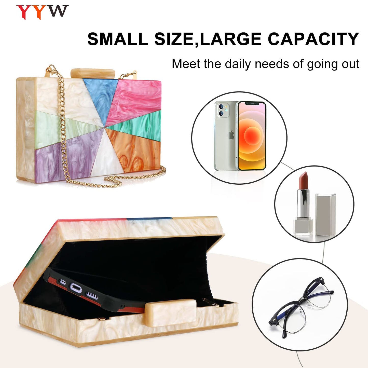 YYW Acrylic Clutch Purses for Women Formal Multicolor Marble Evening Bag Box Handbag (Champagne)