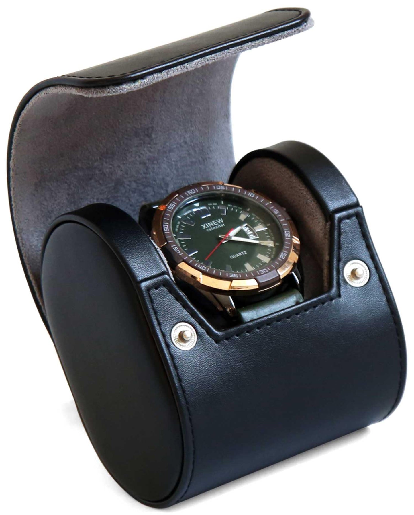 Bonaking Watch Travel Case, Single Premium Leather Watch Case, Variable Size Watch Pillow Design, Portable Watch Storage Box for Men and Women, Black Watch Roll Organizer with Faux Suede Fabric Lining