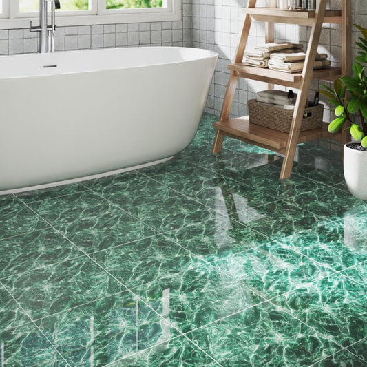 ZRJT 10-Pack 10 Sq.Ft Peel and Stick Floor Tiles Vinyl Polish Pattern Flooring, 12” x 12” Self Adhesive Vinyl Flooring DIY for Kitchen, Bathroom, Laundry, Polish Green Marble