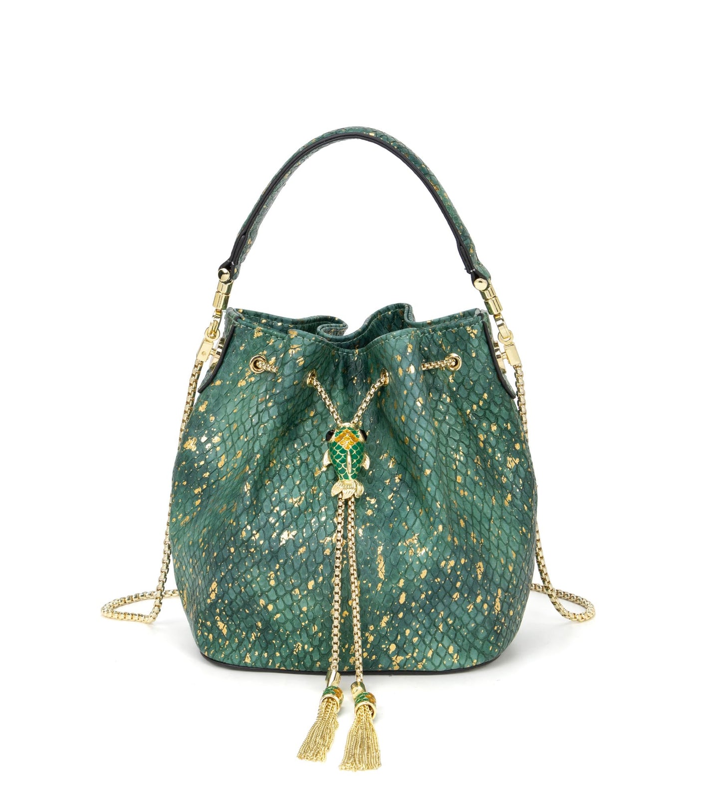 myfriday Leather Crossbody Bucket Bag for Women Luxury Drawstring Bag Evening Shoulder Bag with Datchable Chain Strap