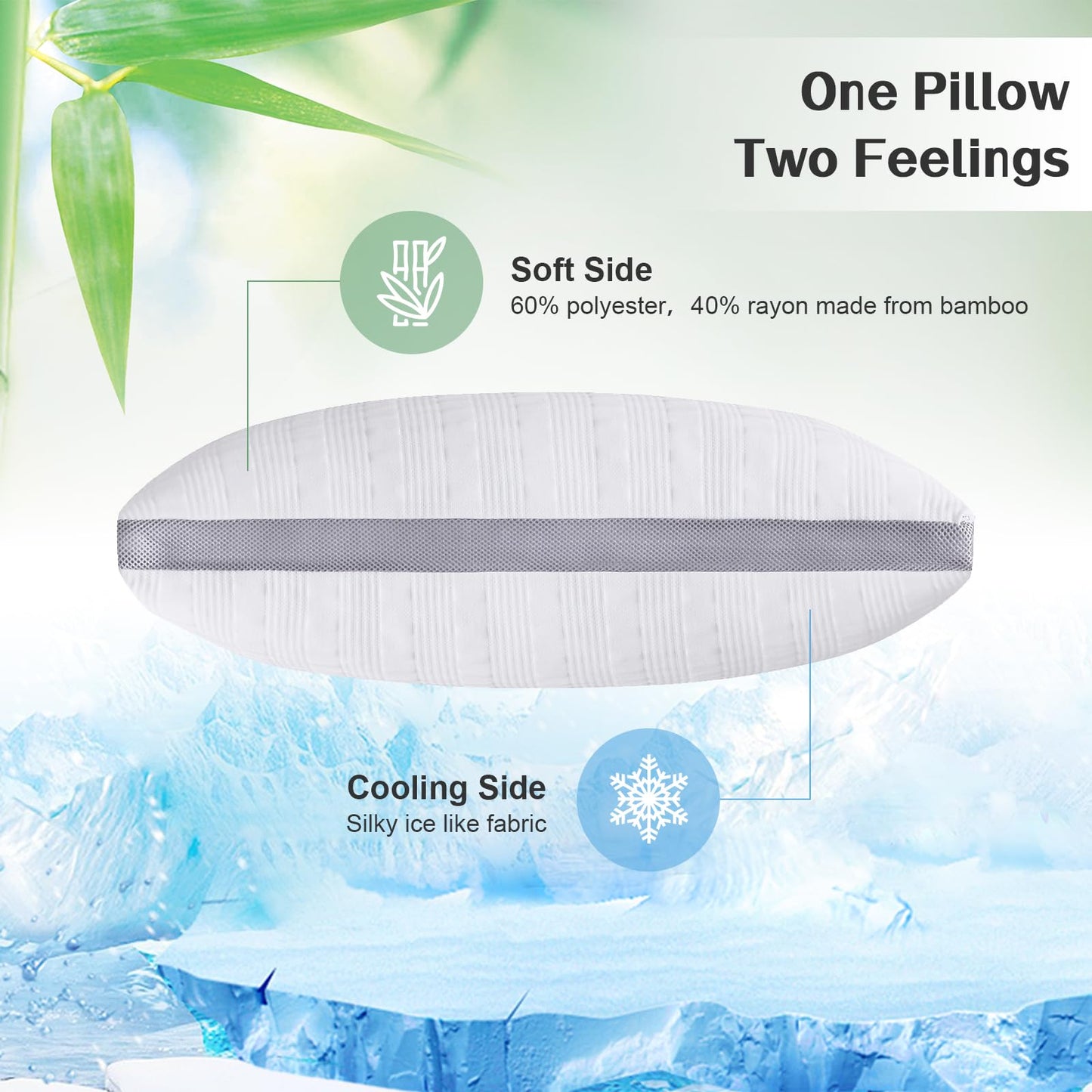 Meoflaw Cooling Pillows Queen Size Set of 2,Shredded Memory Foam Bed Pillows for Sleeping,Queen Pillows for Back & Side Sleepers,Adjustable Queen Size with Washable Cover