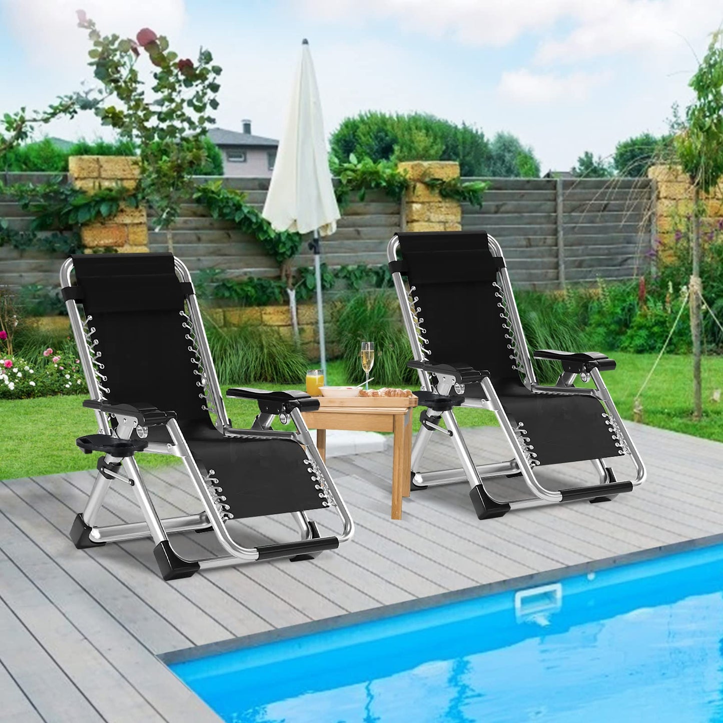 ABORON Zero Gravity Chair,Premium Outdoor Lawn Folding Lounge Chairs,Sturdy Adjustable Reclining Patio Chairs with Removable Cushion,Headrest & Tray