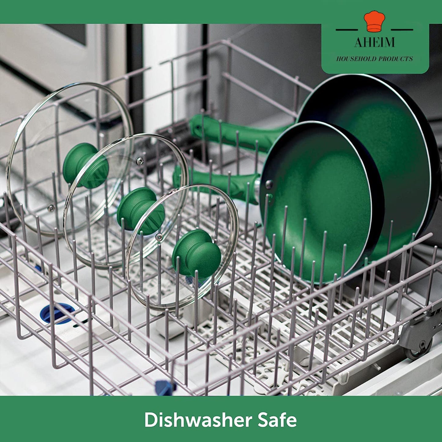 AHEIM Pots and Pans Set, Aluminum Nonstick Cookware Set, Fry Pans, Casserole with Lid, Sauce Pan, and Utensils, 11 Piece Cooking Set (Green)