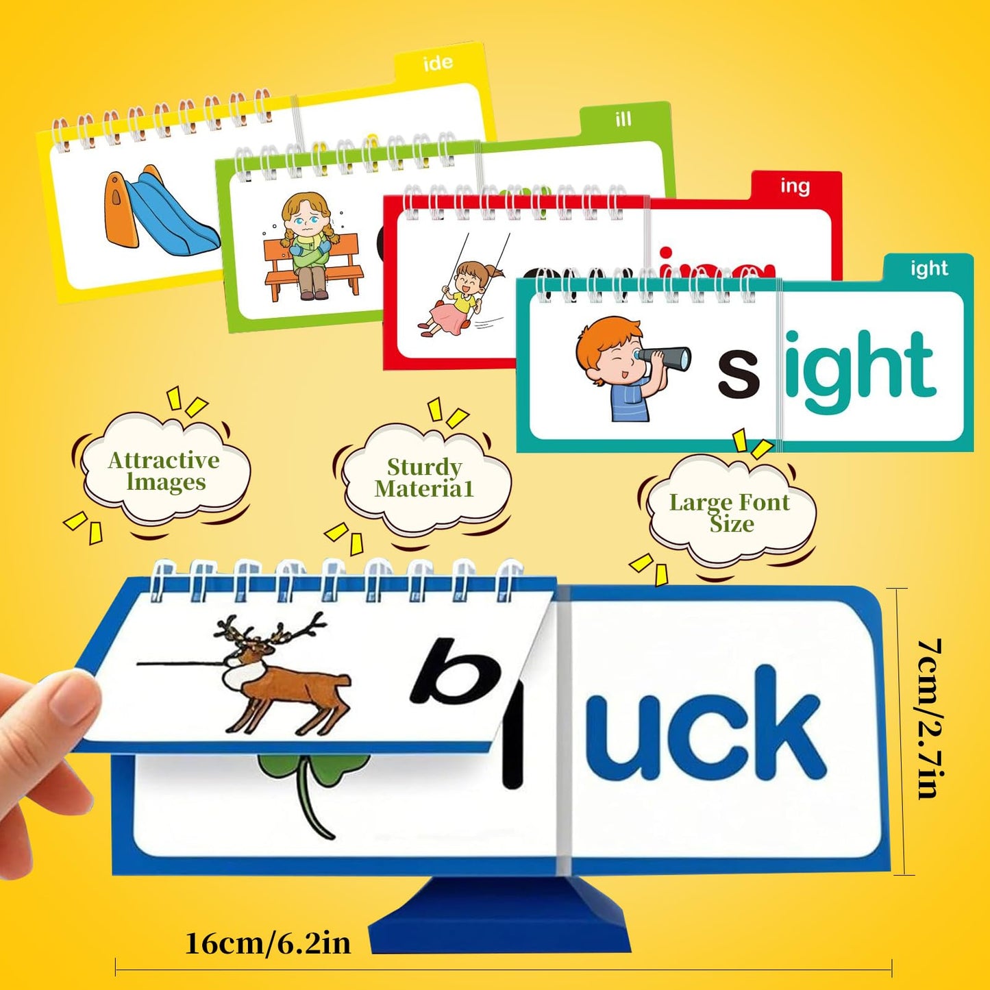 ZREVSB Word Families Learn to Read Flash Cards Set, Phonics and Sight Words with Activity Book, Read and Rhyme Flip Activity Book, Reading Games 30 Pieces