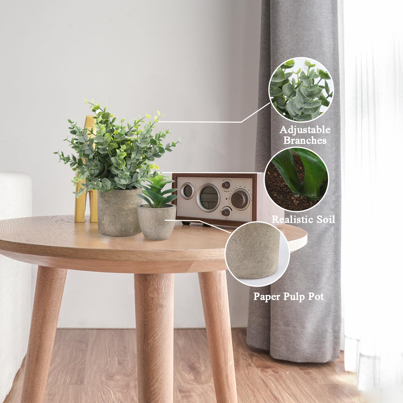 ALAGIRLS 4 Packs Fake Plants Small Artificial Plants Indoor Eucalyptus Rosemary Succulents Plants Potted Faux Plants for Home Indoor Office Bathroom Living Room Decor