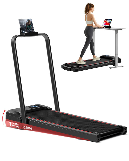 14% Incline Walking Pad Treadmills for Home and Office, 3-in-1 Portable Under Desk Treadmill, Folding Treadmill with 2.5 HP Quiet Brushless, 300 LBS Capacity