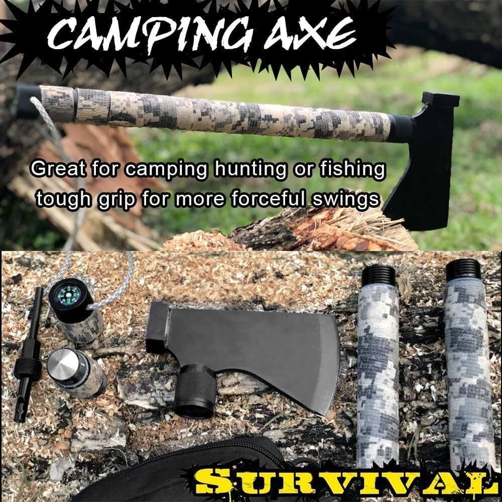 iunio Camping Axe, Hatchet with Sheath, Multi-Tool, Camp Ax, Survival Gear, Folding Portable Tools, for Hiking, Backpacking, Emergency, Hunting, Outdoor