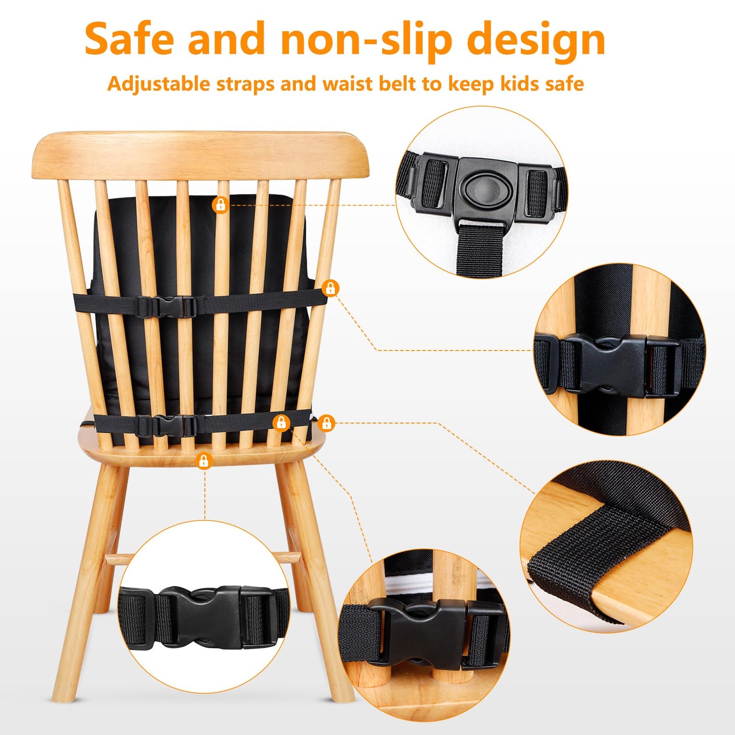 Toddler Booster Seat for Dining Table, Booster Seat for Table, 12.6x3.34 Inch Portable High Chair for Travel, HOSEASCA Compact Lightweight Travel Booster Seat with Adjustable Straps for Baby(Black)