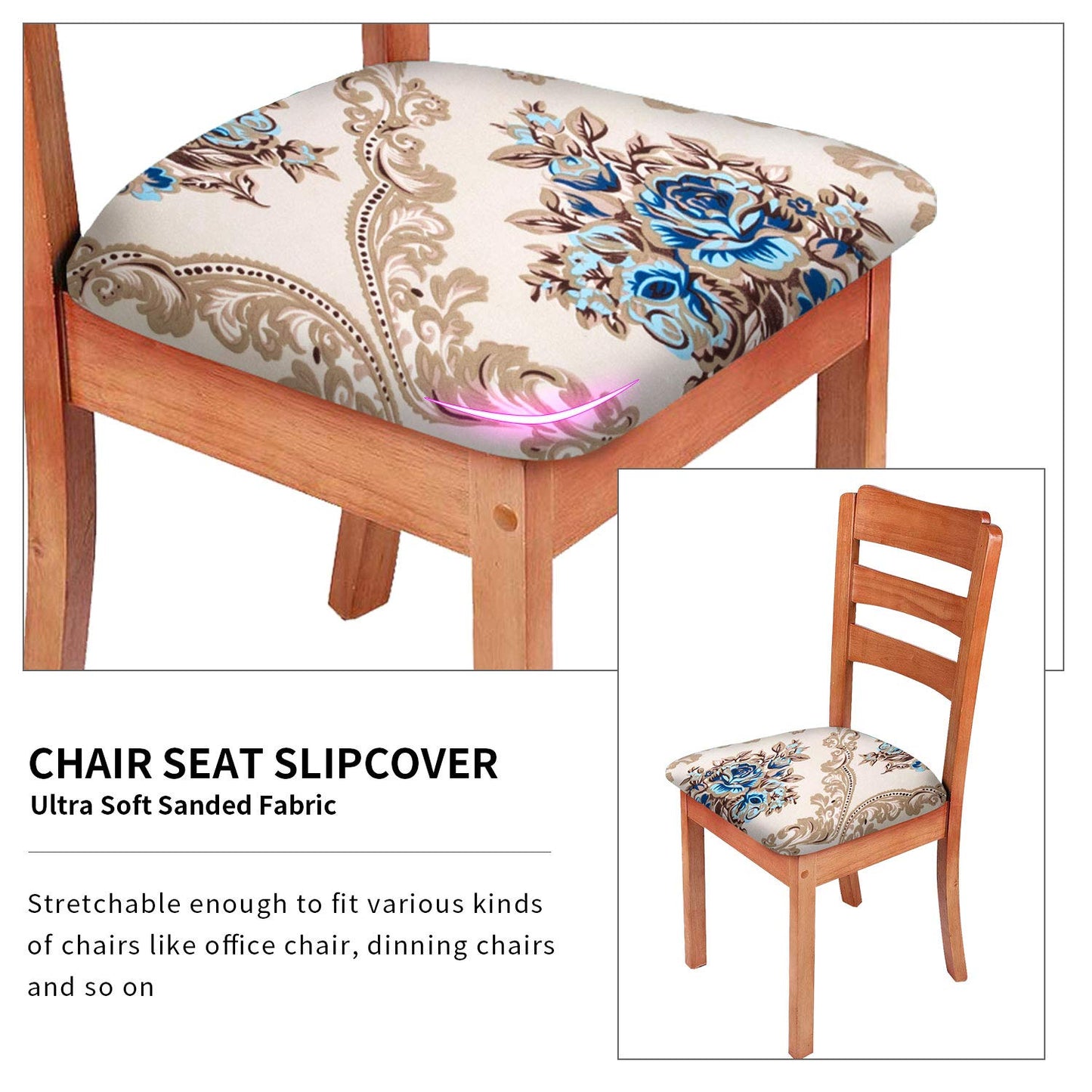 Gute Stretch Printed Chair Seat Covers with Elastic Ties and Button, Removable Washable Dining Upholstered Chair Protector Seat Cushion Slipcovers for Dining Room, Office,Gold 4 Pack