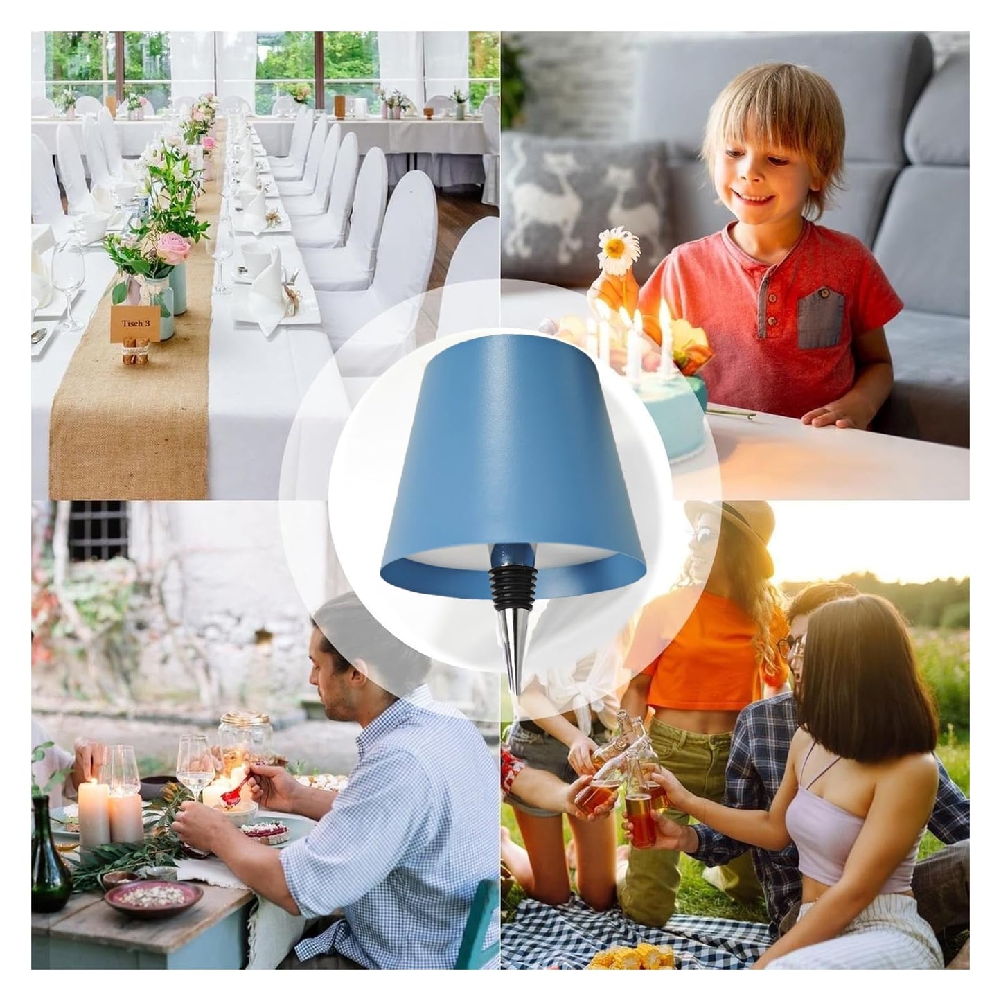 Wireless Bottle Lamp, 2025 New 3 Color Stepless Dimming Wireless Wine Bottle Lamp, USB Rechargeable Wine Bottle Lights, Touch LED Wine Bottle Lamp with for Home,Bar,Camping,Travel (Blue)