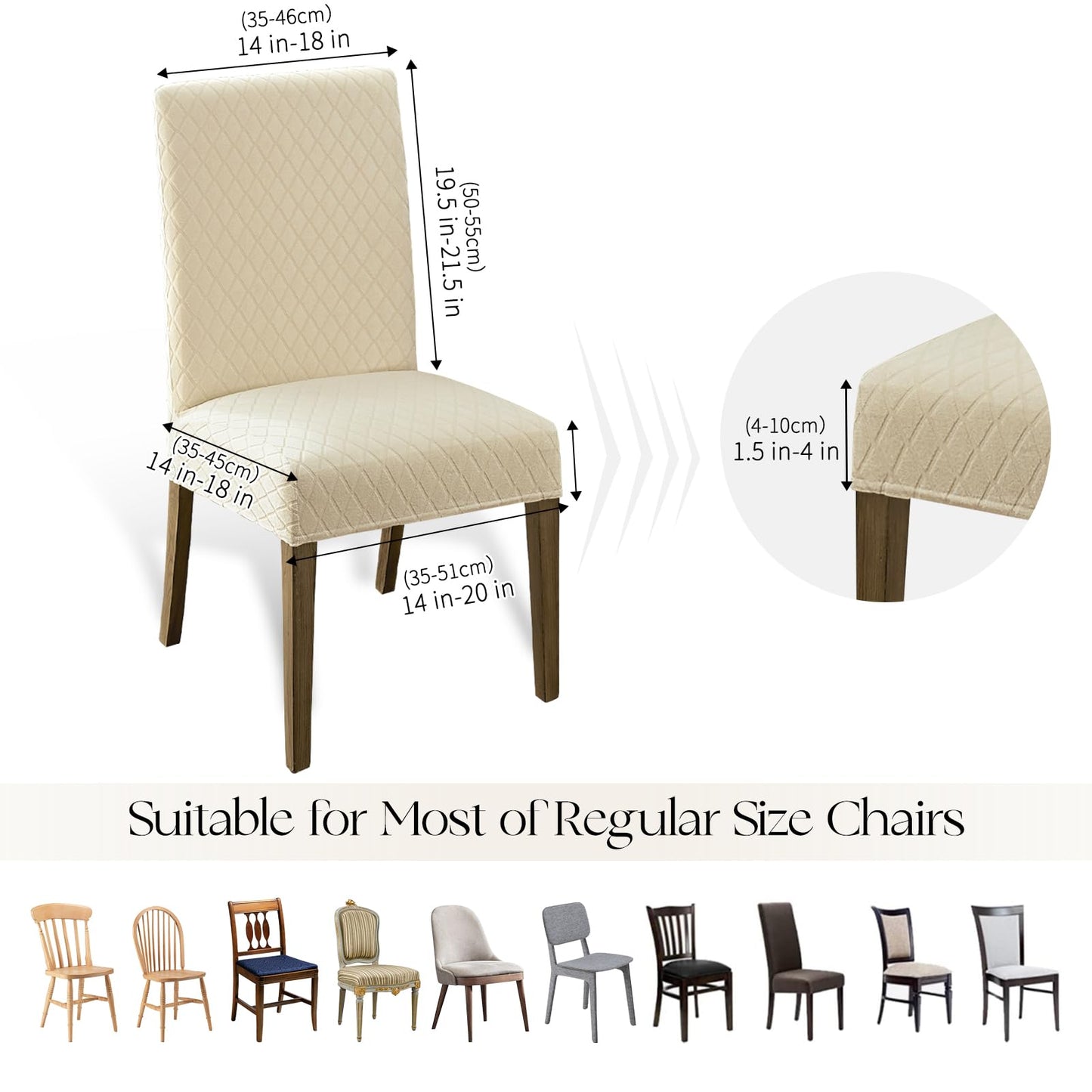 MOSAYT 100% Waterproof Dining Room Chair Covers Set of 4, Super Fit Stretch Jacquard Parson Chairs Slipcovers Removable Washable Chair Seat Protectors for Home, Kitchen, Banquet (Beige)