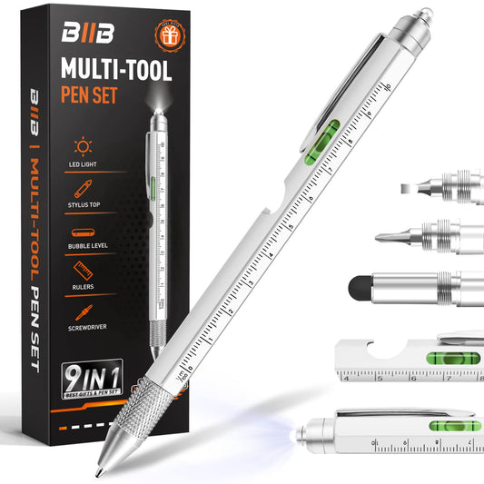 BIIB Gifts for Men 9 in 1 Multitool Pen, Mens Gifts for Dad, Him, Husband, Fathers Day Dad Gift from Wife Daughter, Gift for Mens Who Have Everything, Cool Gadgets for Men, Useful Tools